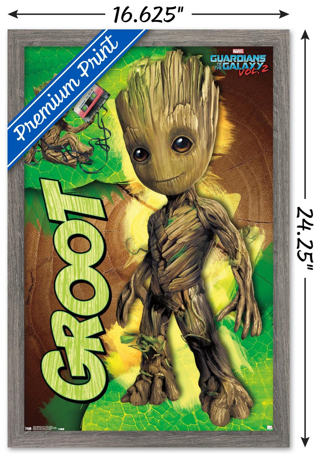Trends International Marvel Cinematic Universe - Guardians Of The Galaxy 2 - Groot Wall Poster, 14.725'' X 22.375'', Barnwood Fr