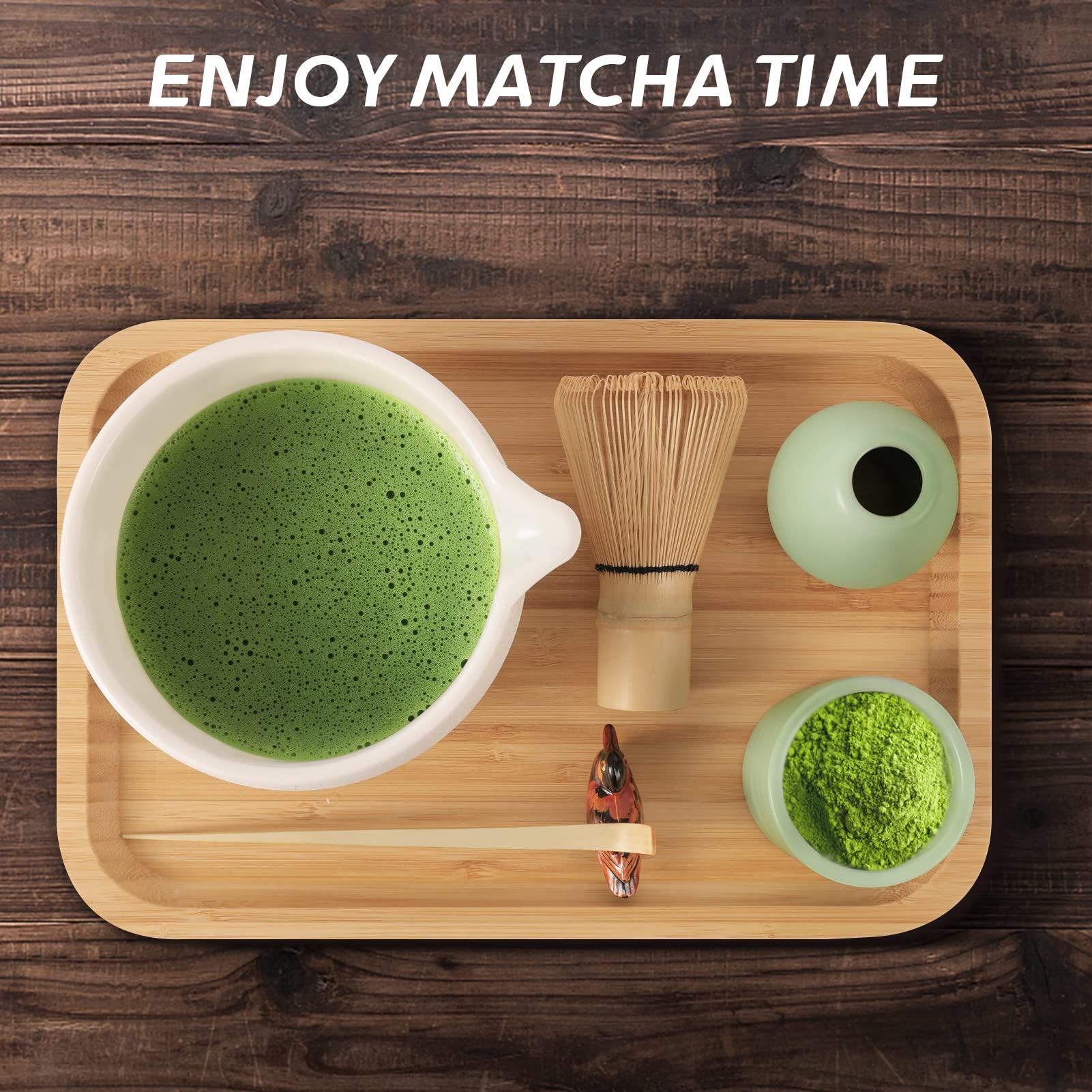 Artcome Japanese Matcha Tea Set, Matcha Bowl With Pouring Spout, Tea Tray, Bamboo Whisk, Ceramic Whisk Holder, Handmade Matcha C