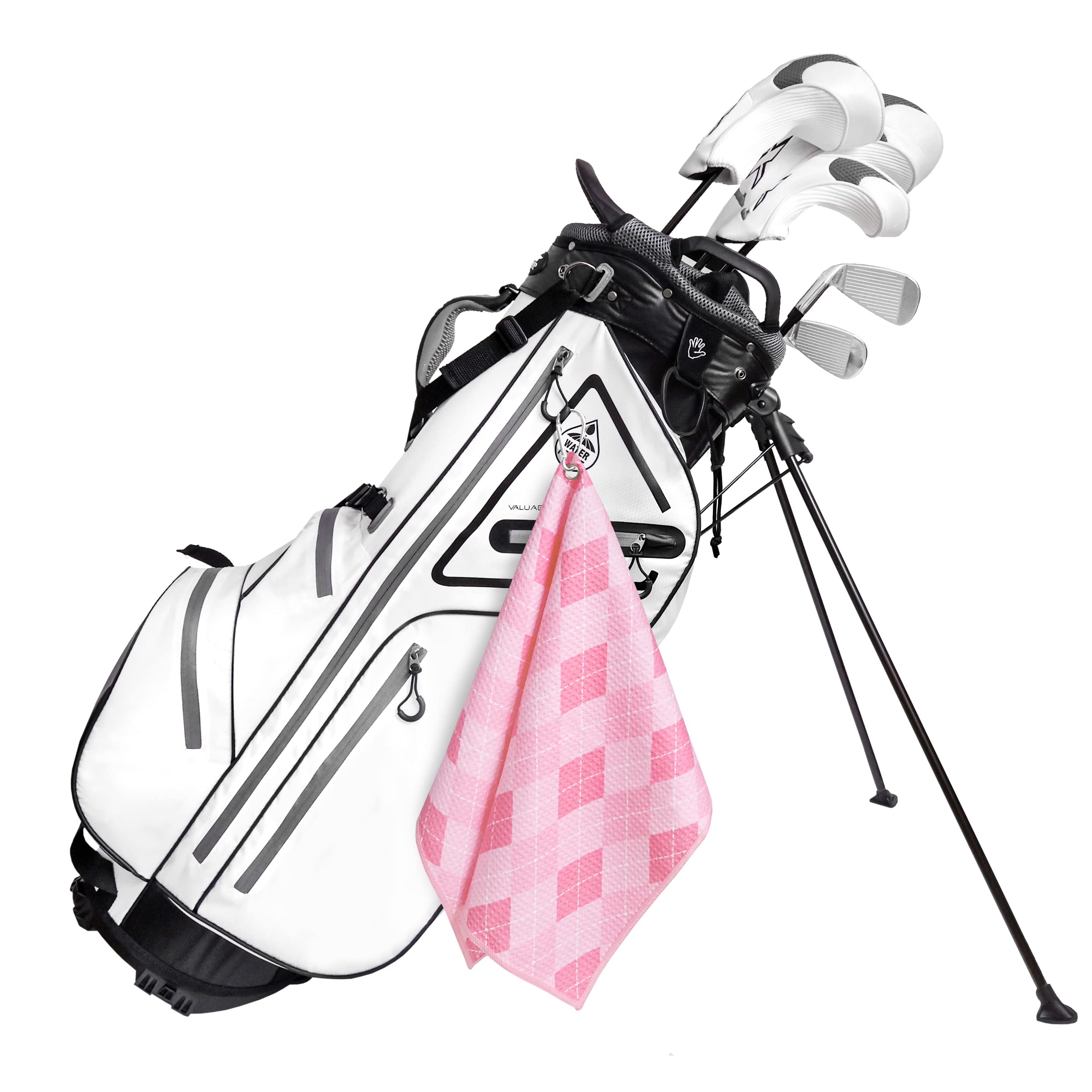Argyle Plaid Golf Towel with Clip for Women and Men  Microfiber Waffle and Ball Towels  Set of 2