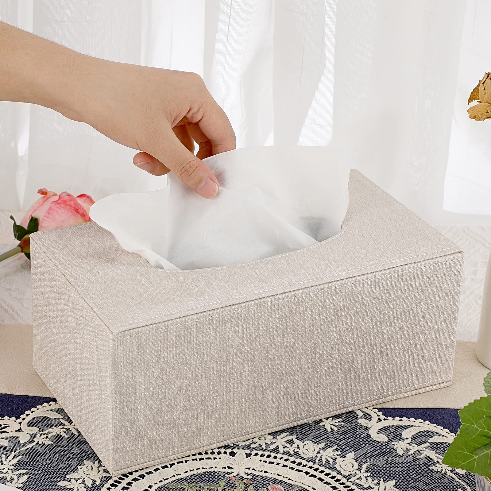Sumnacon Tissue Box Cover Rectangle Linen Tissue Box,Stylish Tissue Box Holder With Magnetic Bottom,Decorative Tissue Cover For