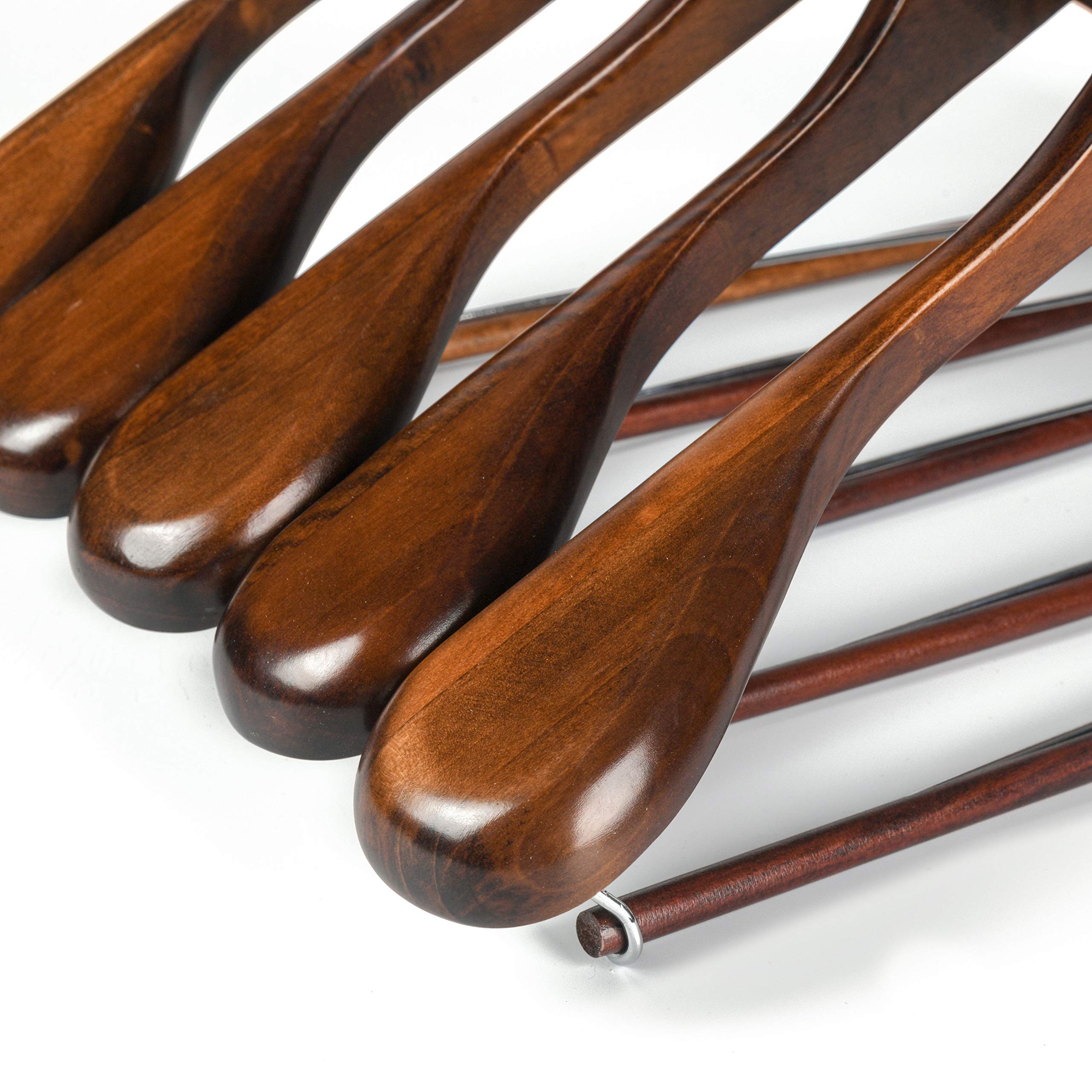 Luxury Wide Shoulder Wooden Hangers 6 Pack  with Locking Bar  Smooth Retro Finish Wood Suit Hanger Coat Hanger for Closet  Holds Up to 20lbs  360