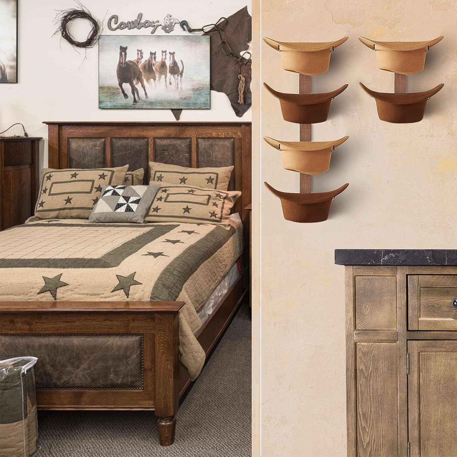 Fluffytree Cowboy Hat Rack, 6 Pieces Hat Rack For Cowboy Hats With Wooden Board, Metal Cowboy Hat Holder Wall Storage Hat Holder