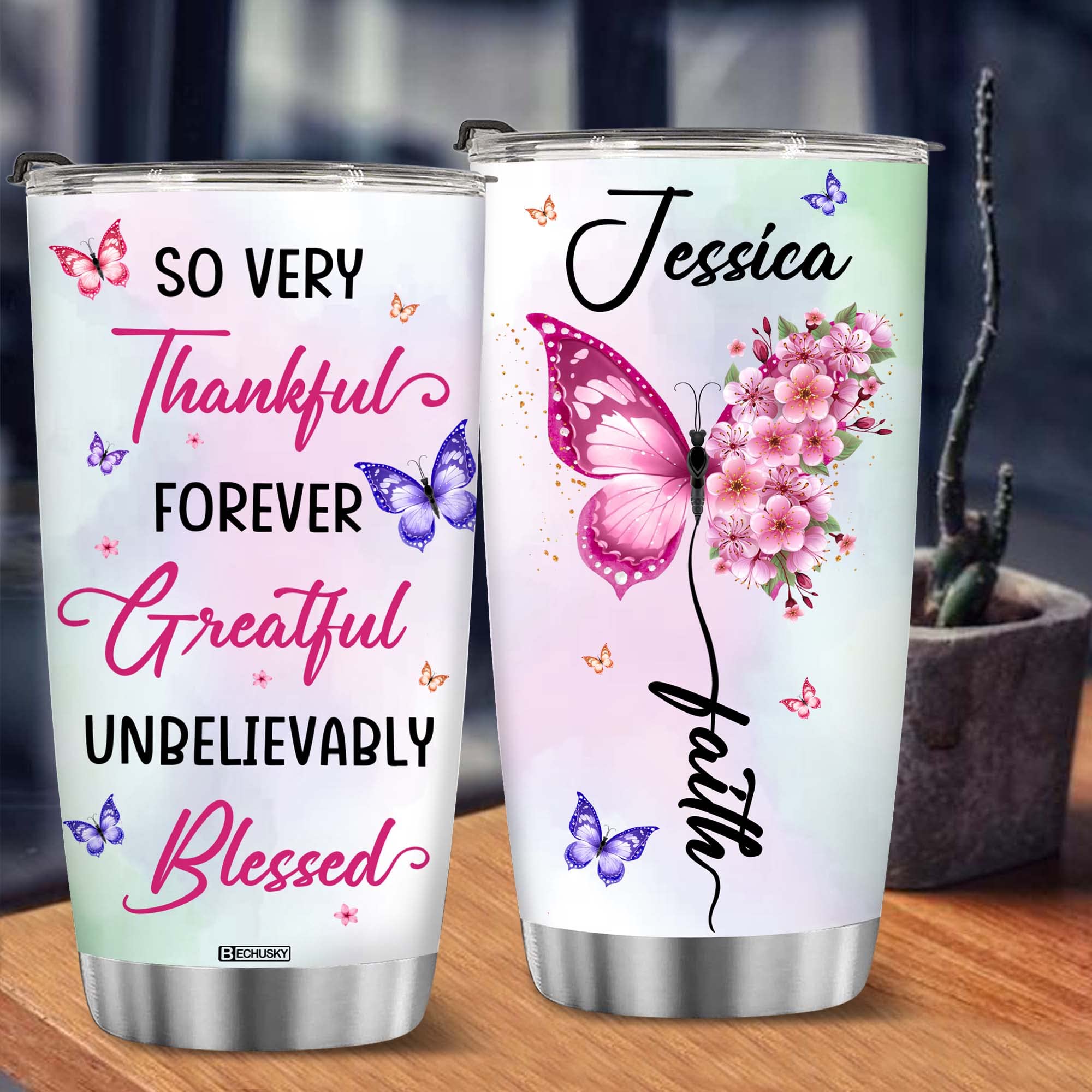 Bechusky Christian Gifts Religious Gifts For Women Woman Butterfly Jewelry Style Tumbler Cup Unique Birthday Gifts For Women, Mo