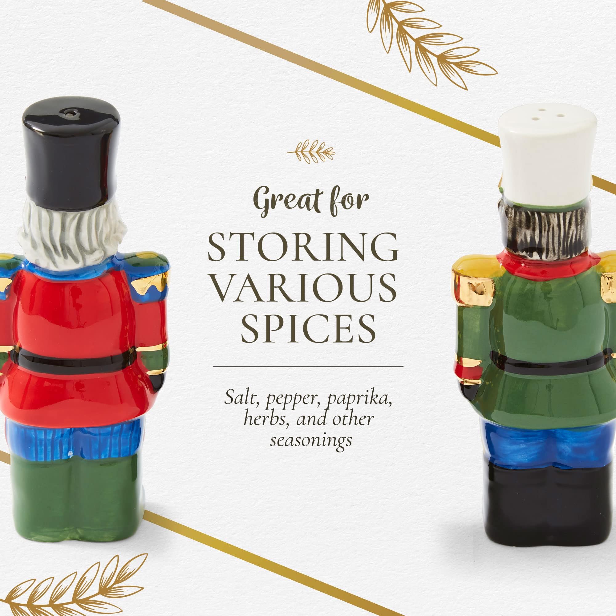 Spode Christmas Tree Collection Nutcracker Salt and Pepper Shaker Set  Green  Measures 4.5-Inches  Holiday Kitchen and Table Shaker  Festive Home D?cor