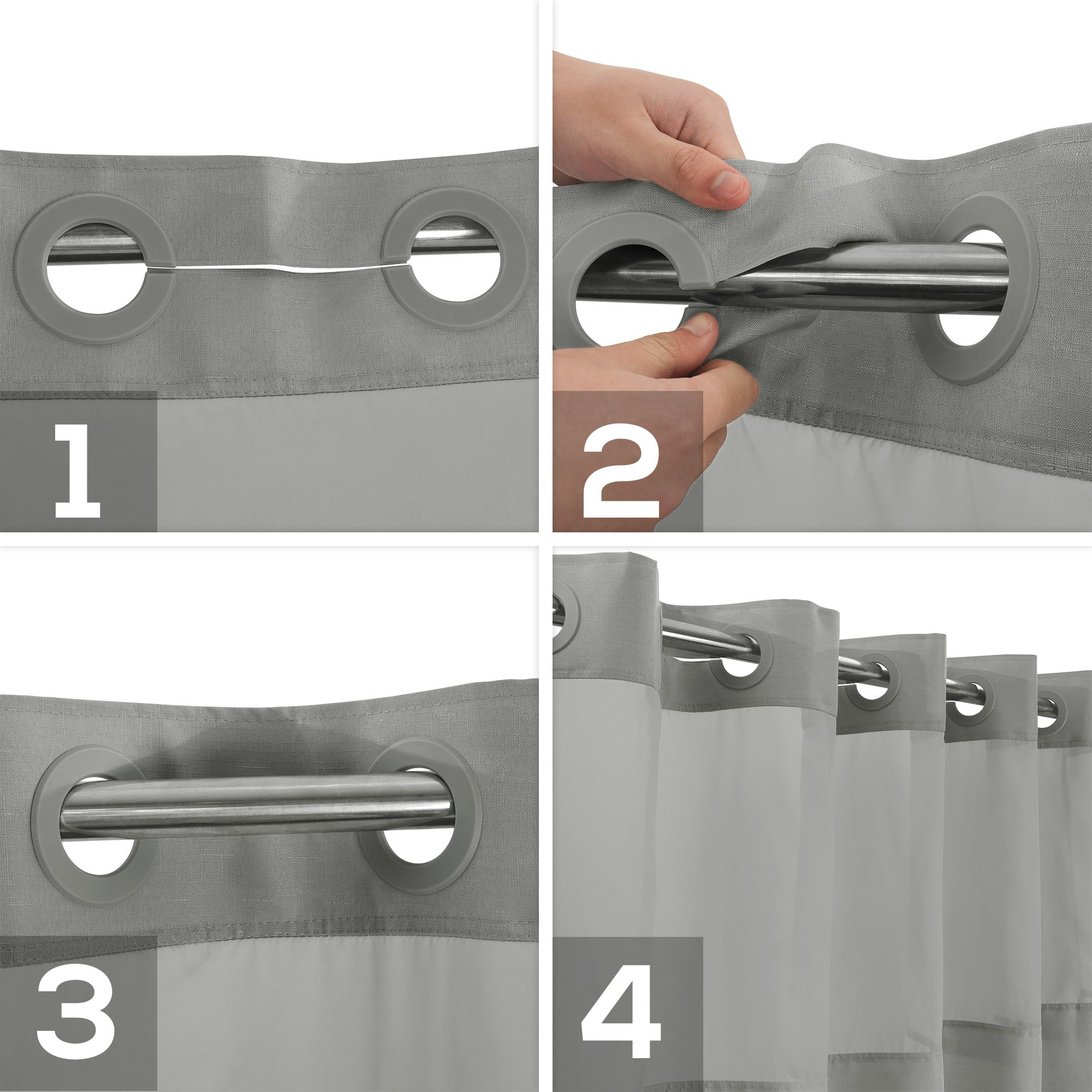 No Hook Slub Textured Shower Curtain with Waterproof PEVA Liner Set - 71'' x 74''(72'')  Hotel Style with See Through Top Window  Fabric Curtain & Waterproof Liner for Bathroom  Dark Gray  71x74