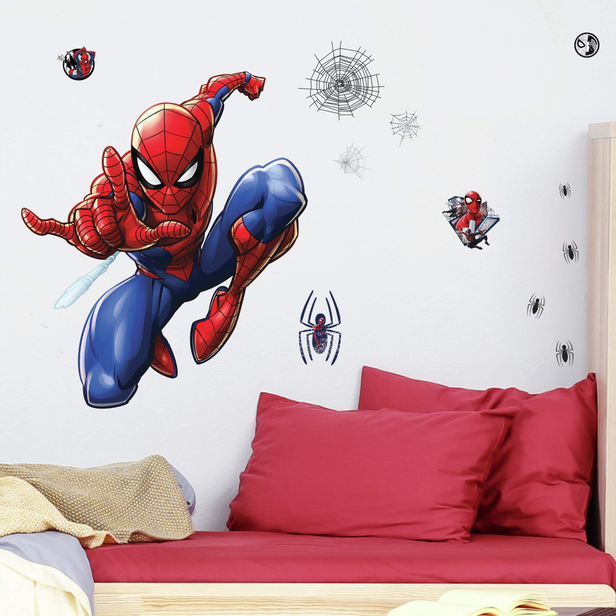 Roommates Rmk4234Gm Spider-Man Peel And Stick Wall Decals, 27.36 Inches X 33.61 Inches, Blue, Red, Black