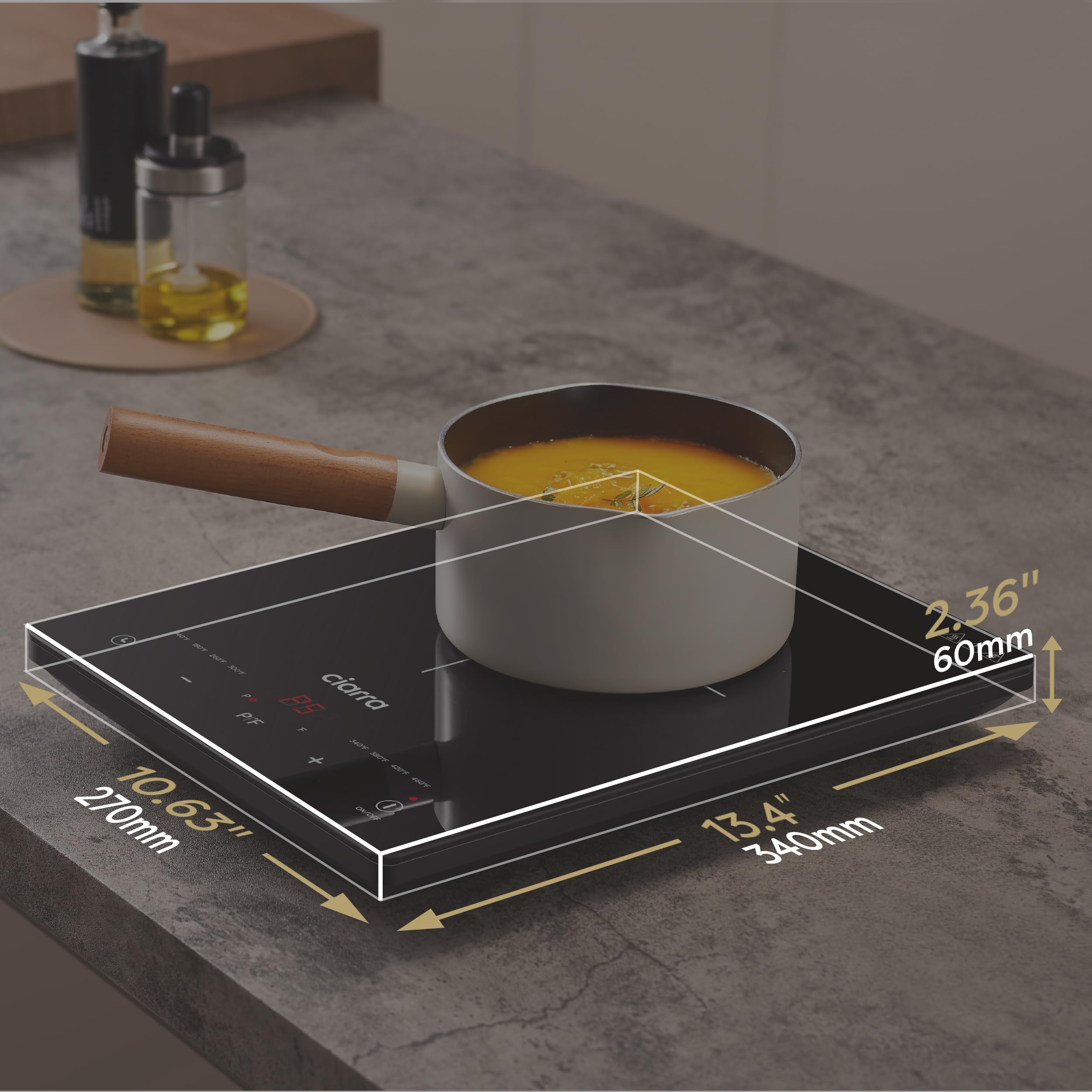 Ciarra Catih1 1800W Portable Induction Cooktop, Ultra Slim Single Electric Countertop Burner With Sensor Touch And Digital Timer