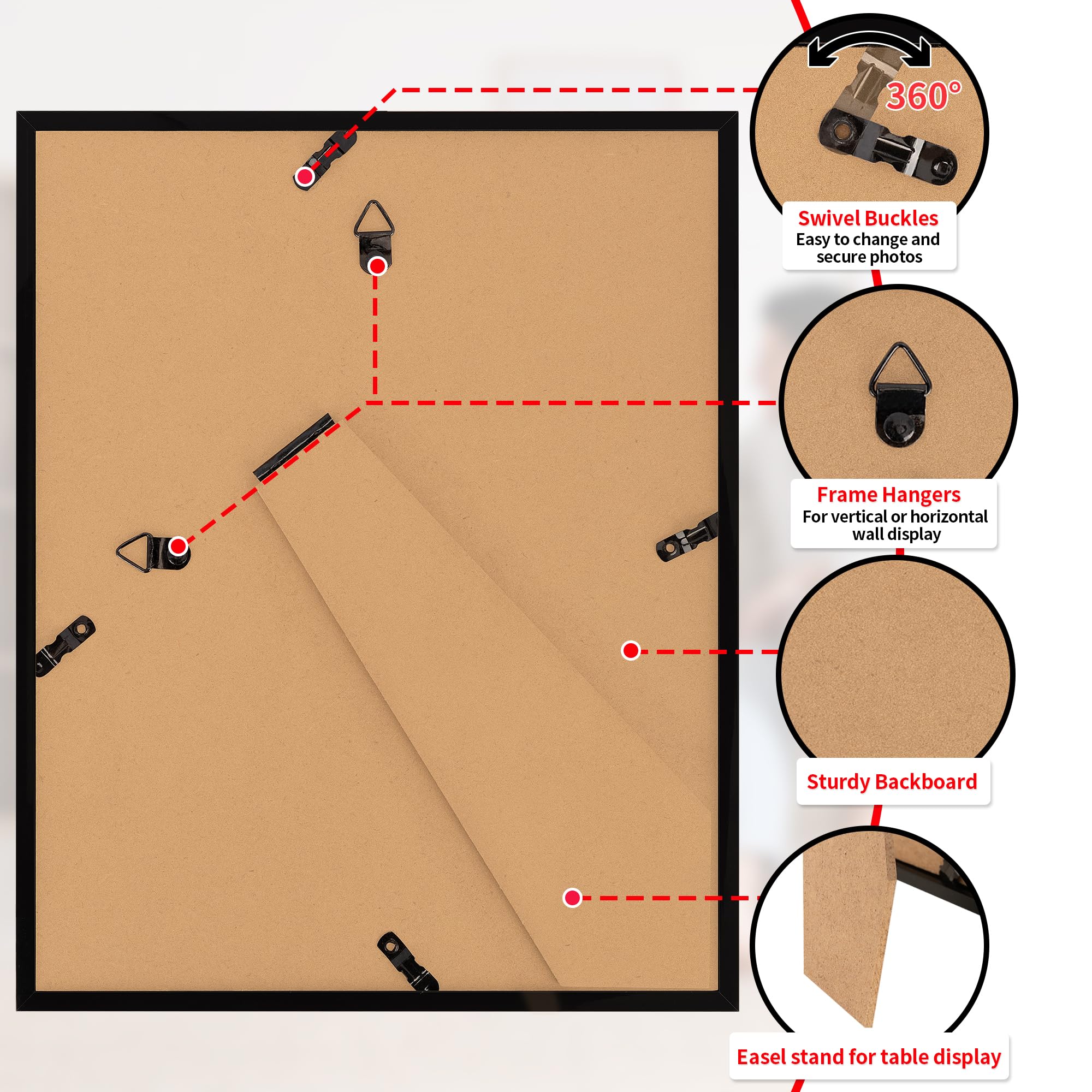 HOMERHYME 8x10 Picture Frame, Set of 2 Black Photo Frame for Tabletop or Wall Display, Fits Pictures 5x7 with Mat or 8x10 Withou