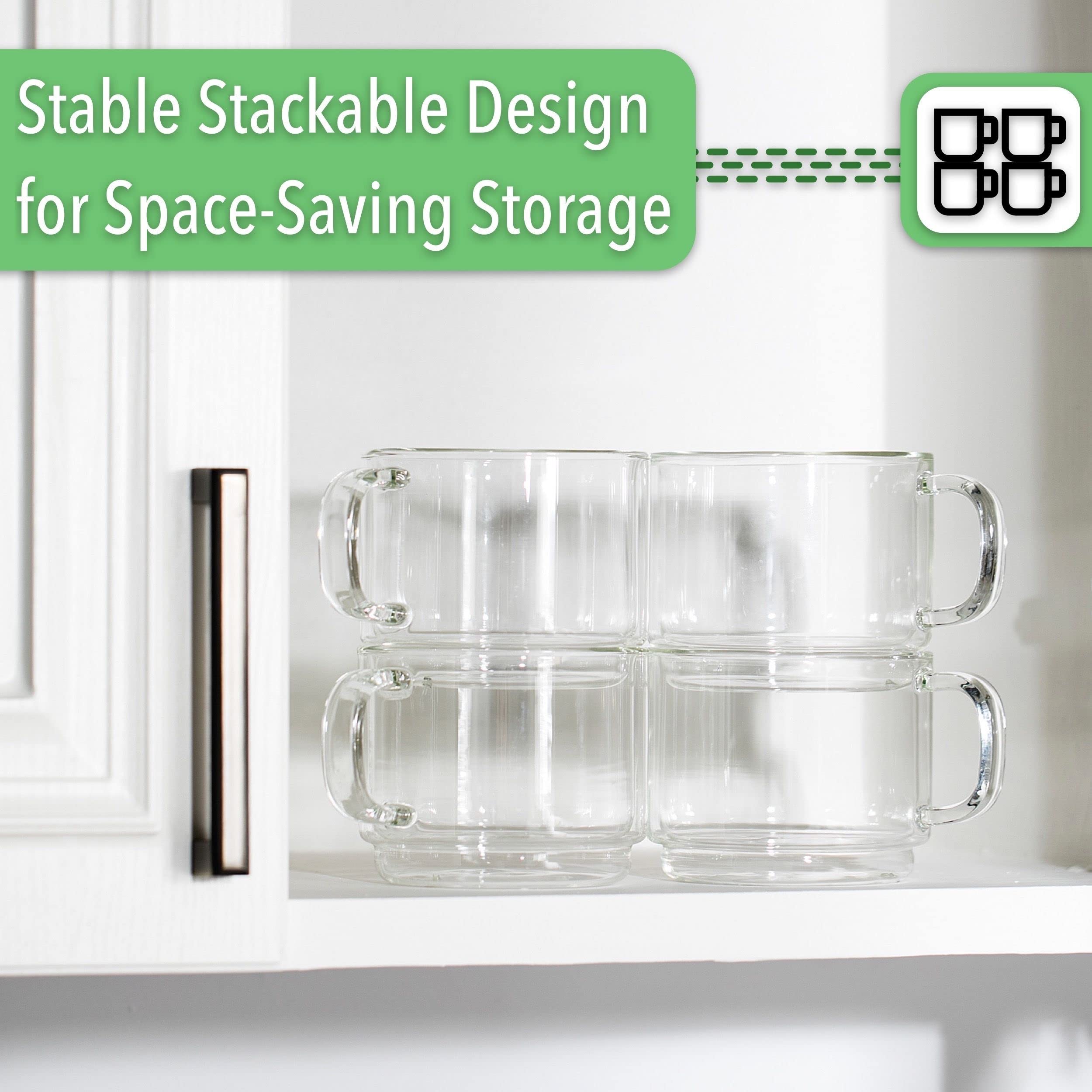 Btat- Stackable Insulated Coffee Mug, Coffee Glass, Large, Set Of 4 (16Oz, 500Ml), Double Wall Glass Coffee Cups, Tea Cups, Latt