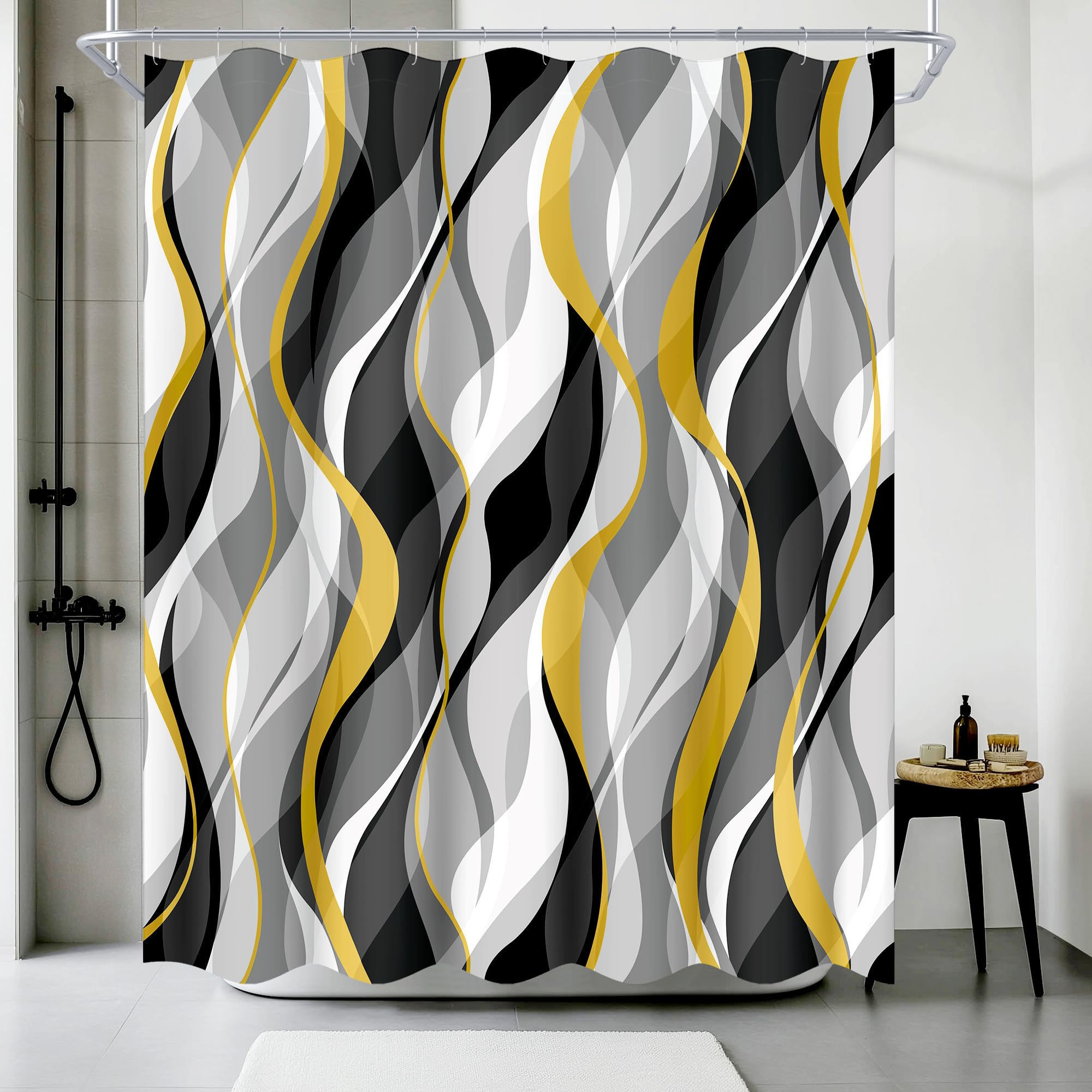 Yellow And Grey Shower Curtain For Bathroom Yellow And Gray Shower Curtain Fabric Modern Abstract Striped Minimalist Bath Curtai