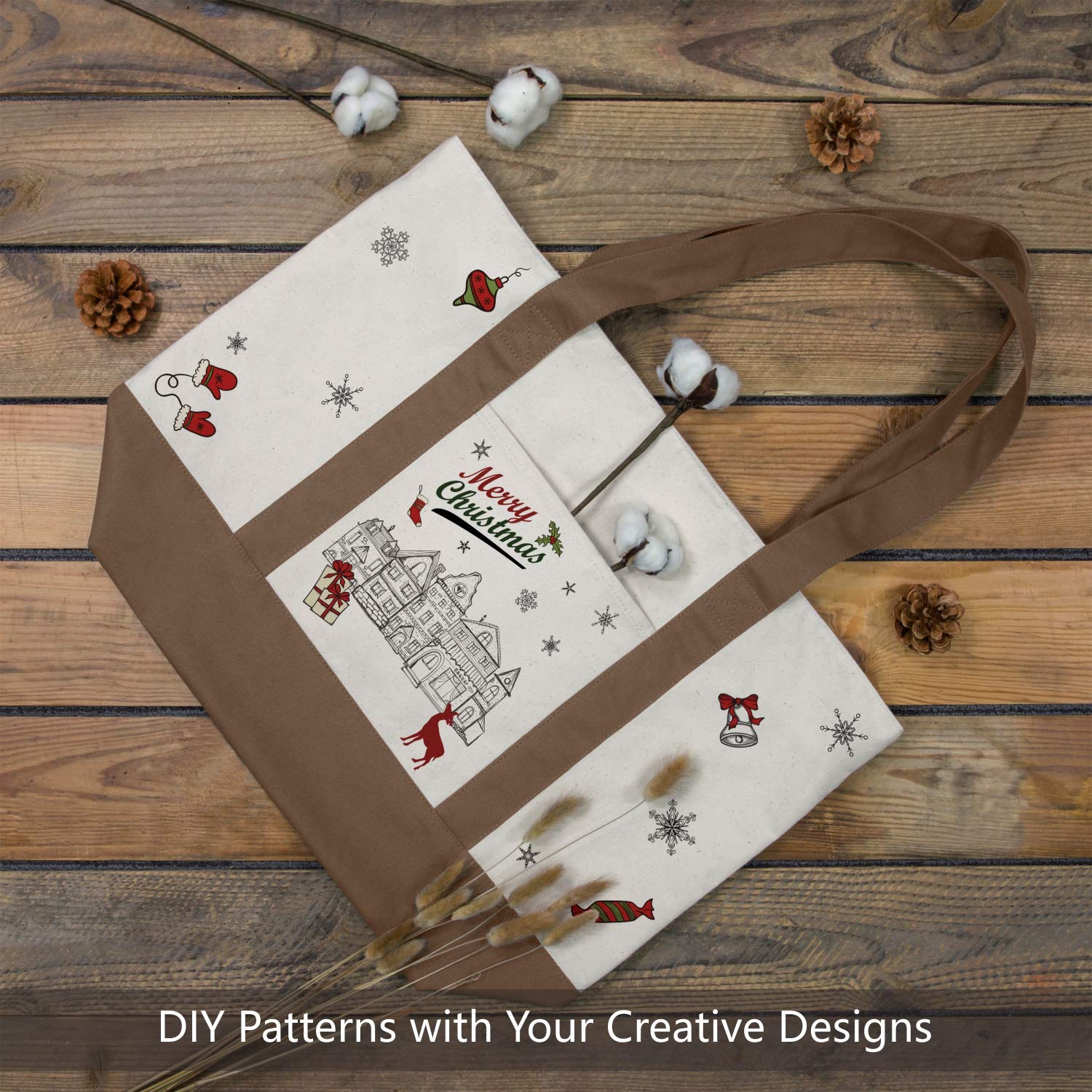 Topdesign Stylish Canvas Tote Bag With An External Pocket, Top Zipper Closure, Daily Essentials (Brown/Natural)