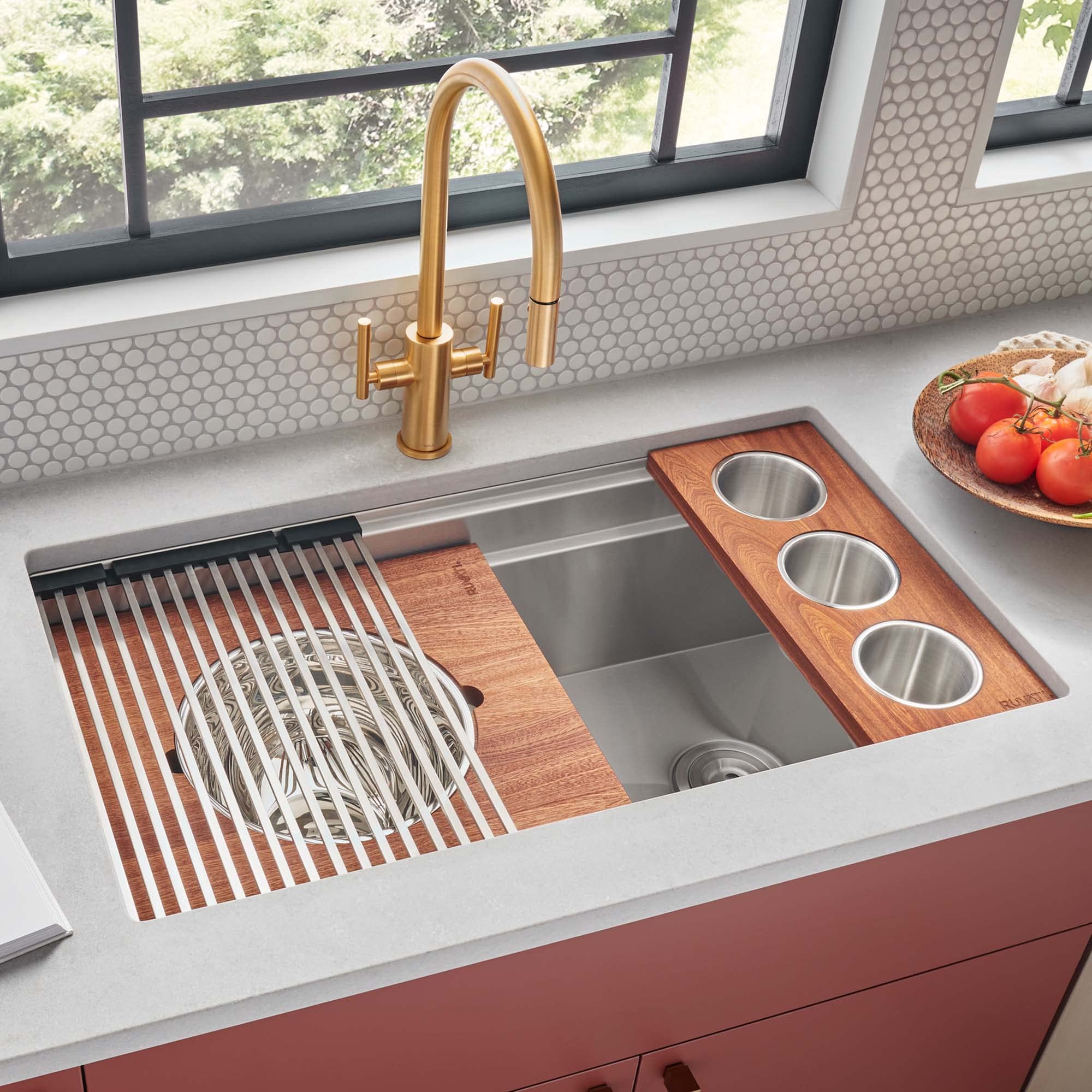 Ruvati 33-Inch Workstation Dual Tier Ledge Kitchen Sink Undermount 16 Gauge Stainless Steel - Rvh8222
