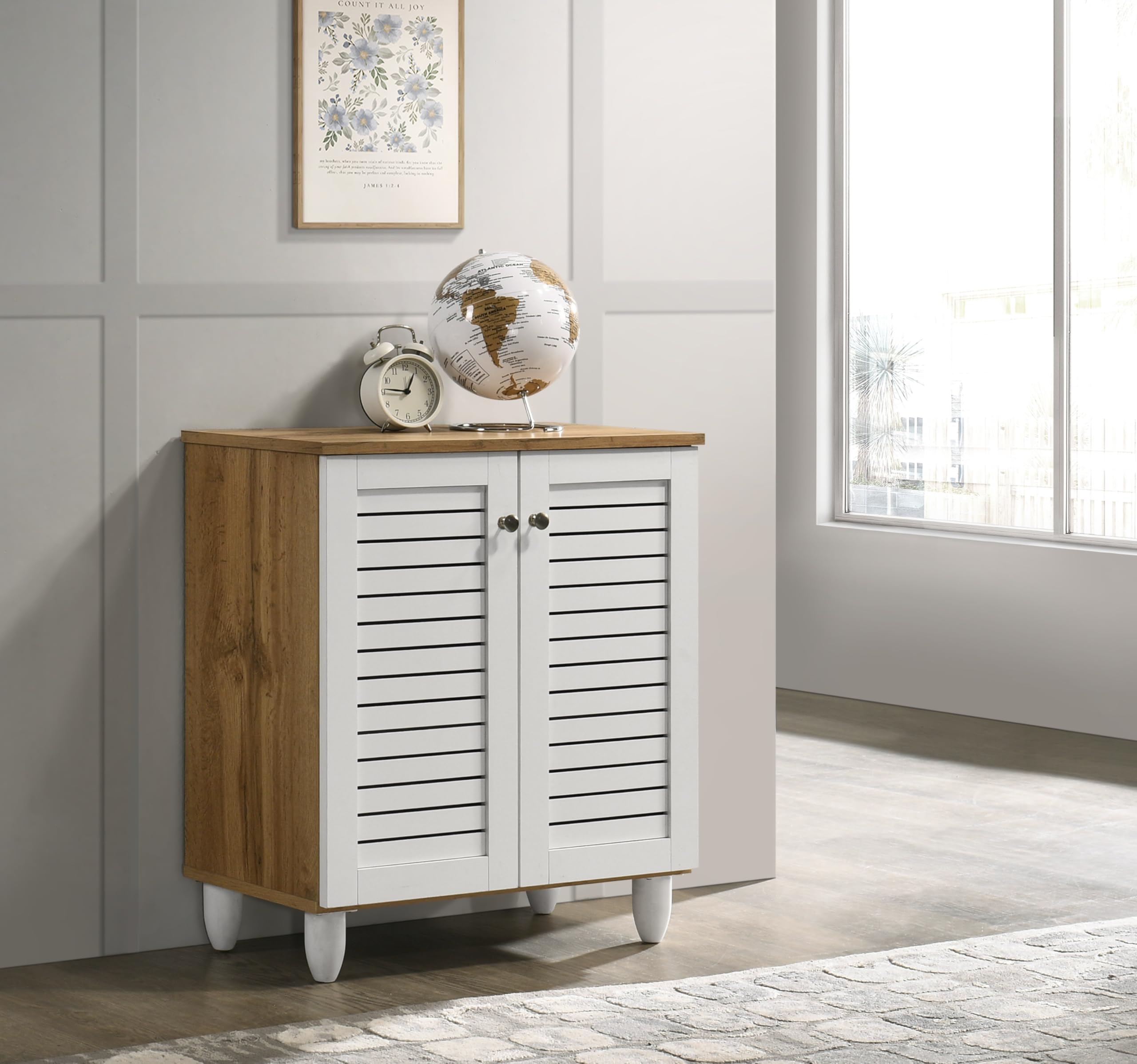 Deckup Capri 2Door Engineered Wood Shoe Rack (Wotan Oak & White, Matte Finish)