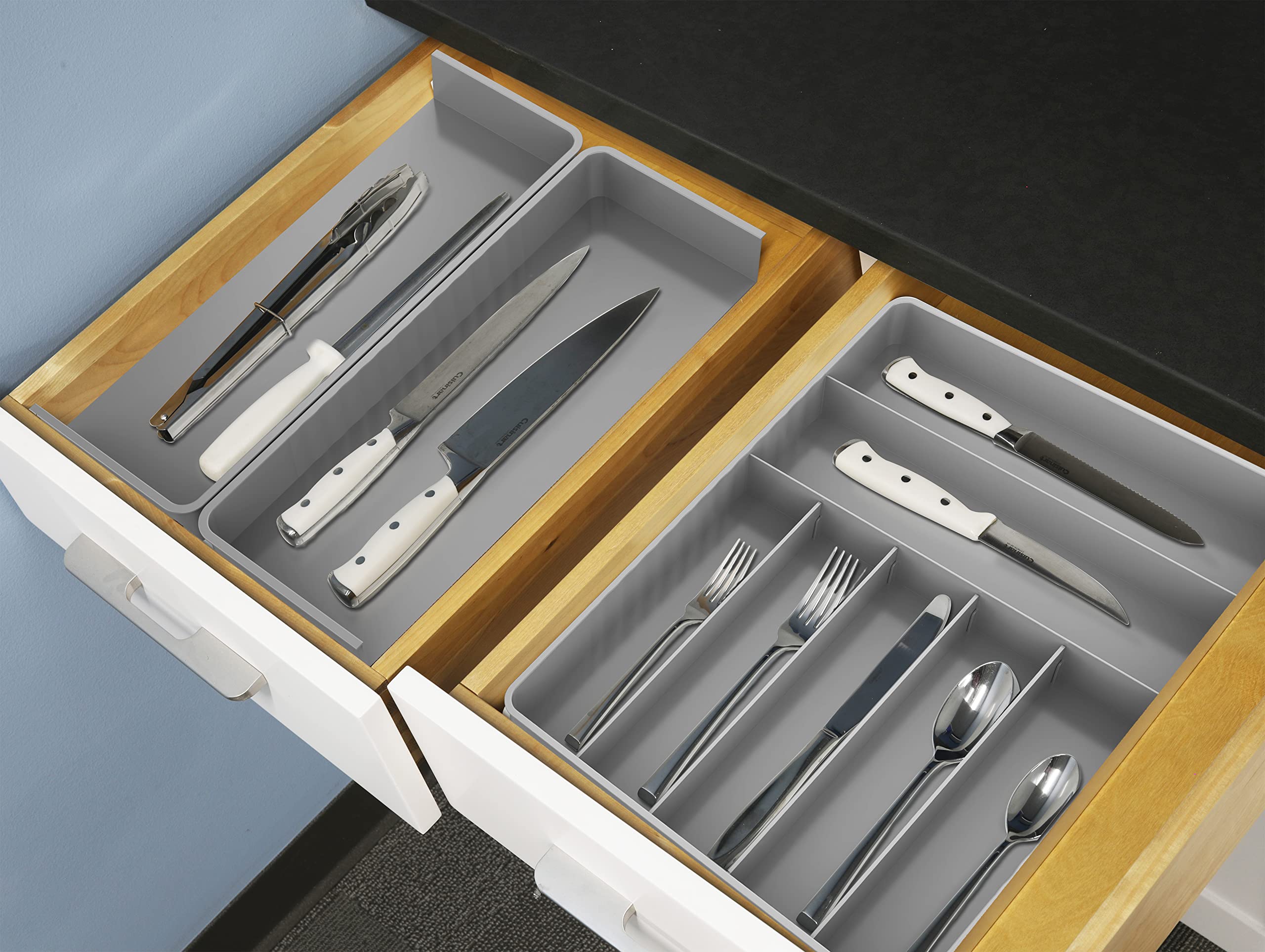 Simple Houseware Expandable Kitchen Drawer Flatware Organizer, Gray
