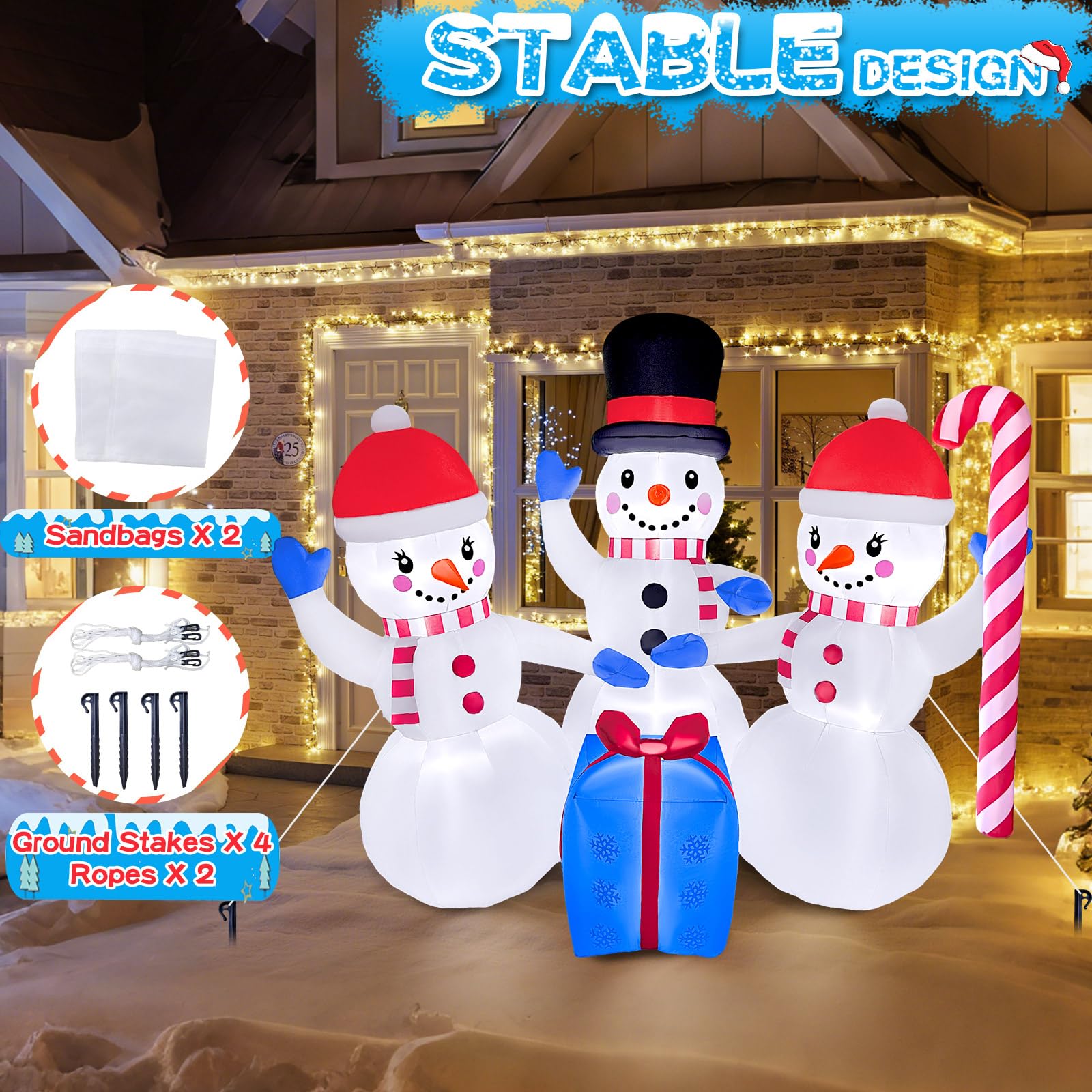 GIGLIM 2025 Christmas Inflatable Snowman 6FT 3 Snowmen with Gift Box Christmas Inflatables Outdoor Decoration Xmas Snowman Blow