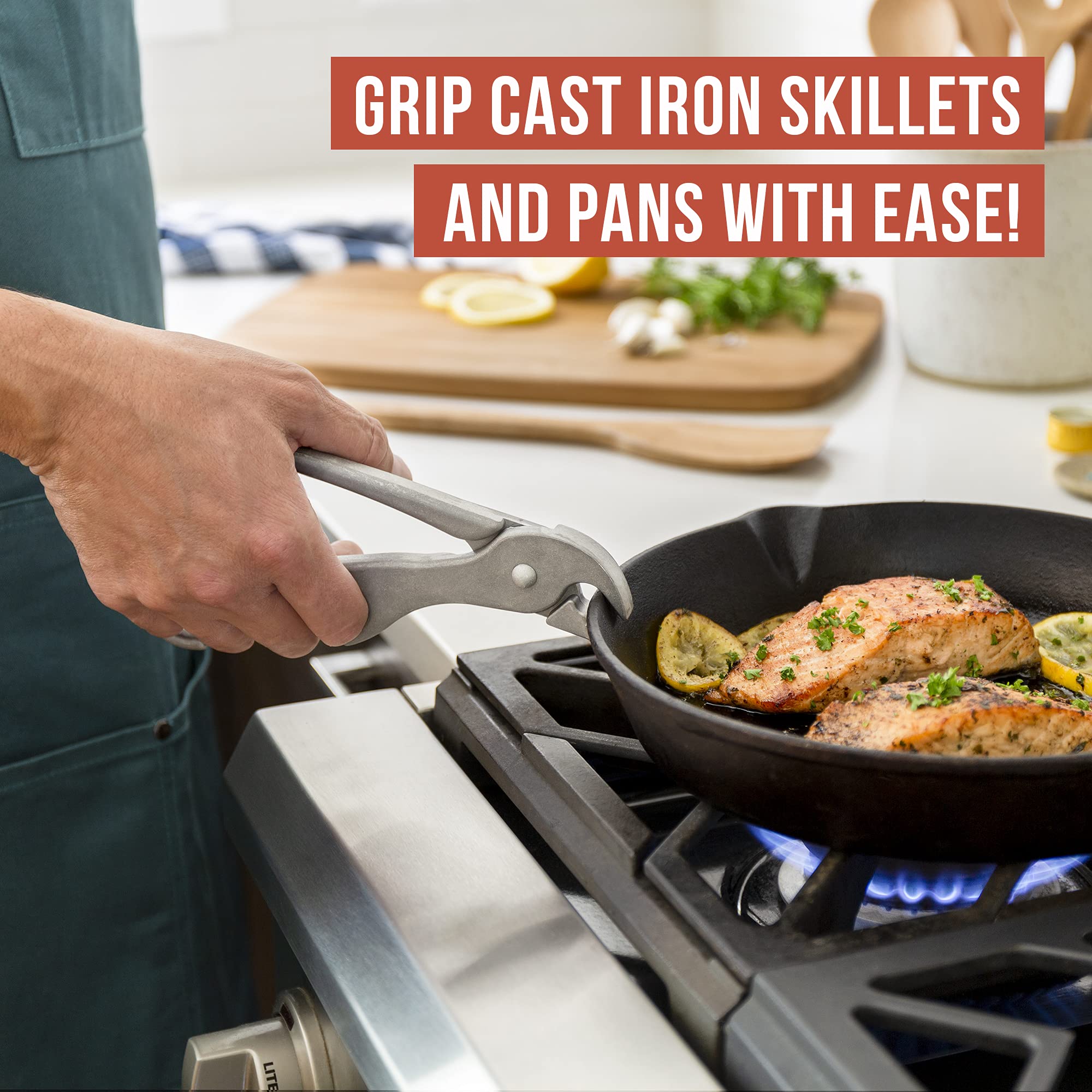 Chef Pomodoro Premium Pizza Pan Gripper, 8-Inch Cast Aluminum, Deep Dish Heavy Duty Pans, Gripper Clip Tongs For Oven Microwave