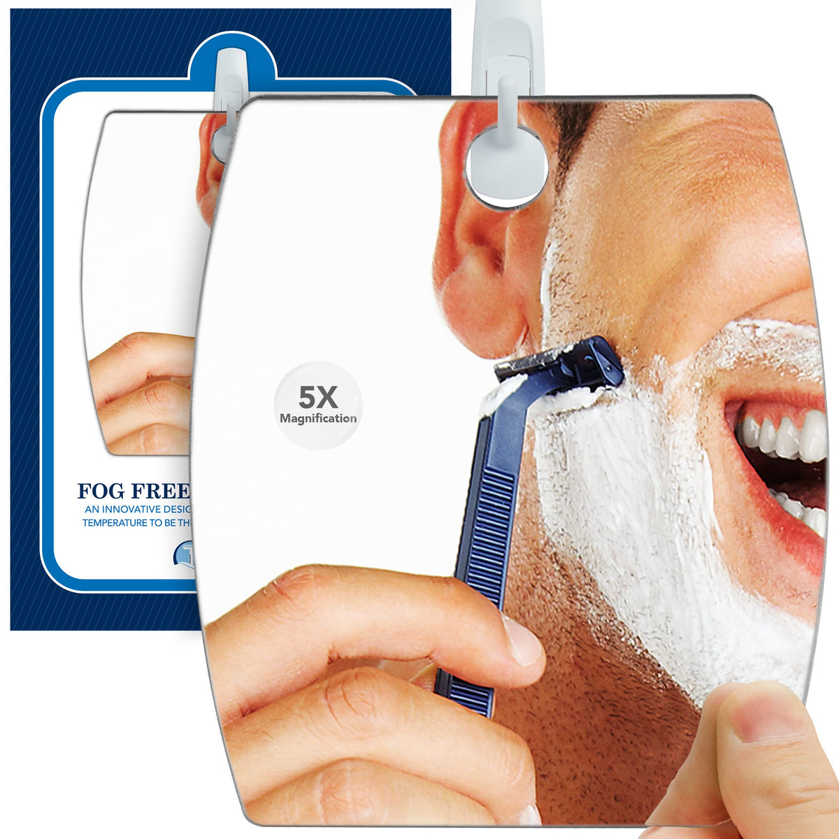 Shave Well 5X Magnified Fog Free Shower Mirror - Fogless Bathroom Shaving Mirror - For Men And Women - Large - Removable Adhesiv