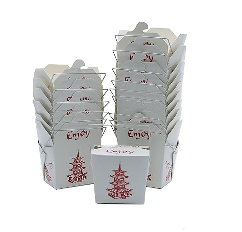 50 Pack Chinese take Out Box 8-OZ Bio Noodle Take Out Food Container: Perfect for Takeout Restaurants - White - Disposable and Recyclable (50)