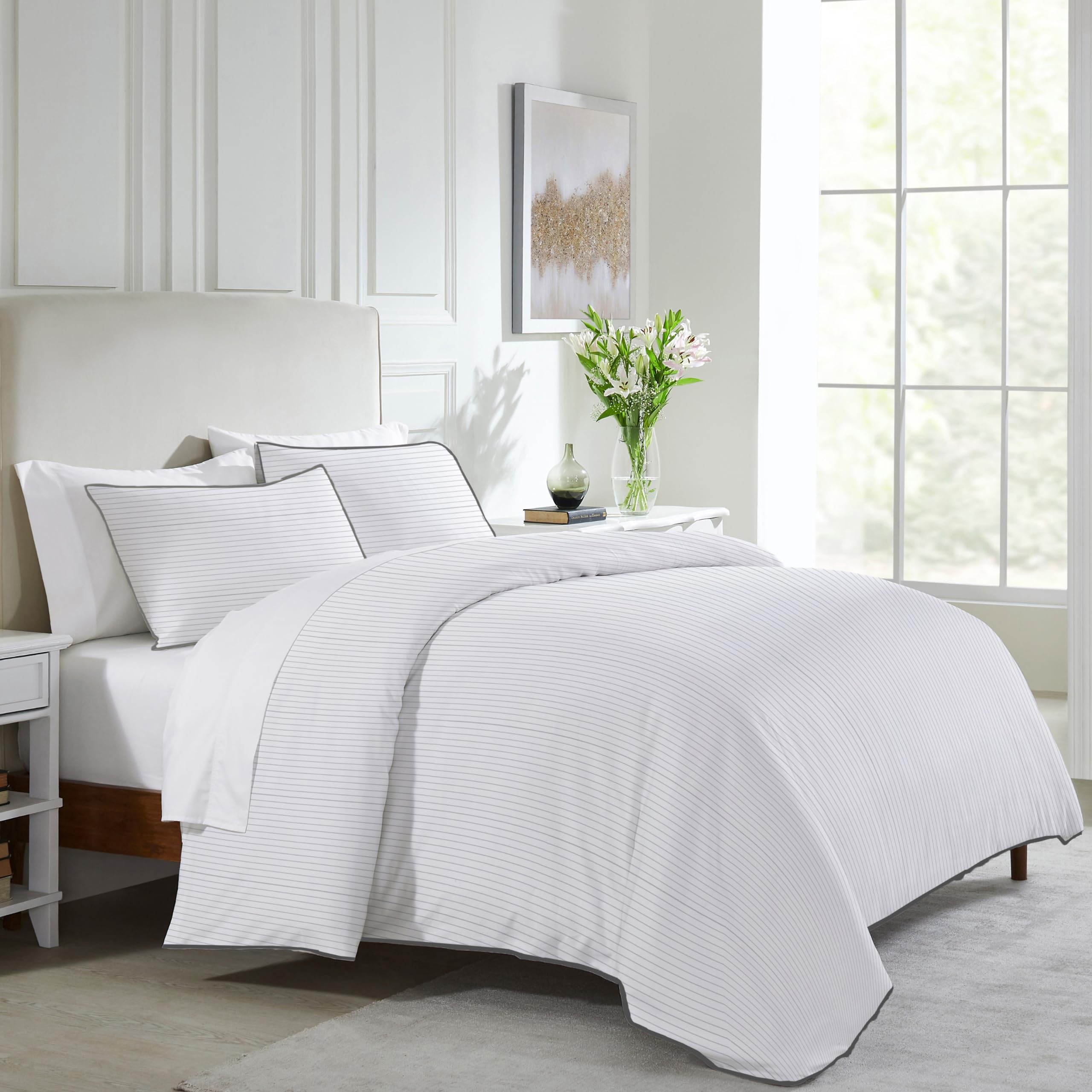 California Design Den 100 Cotton Striped Duvet Cover Set - Luxurious 400 Thread Count, Printed Bedding Set, Silky Sateen Weave,