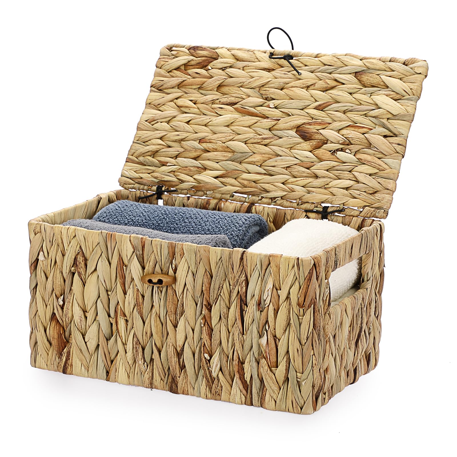 Hipiwe Wicker Baskets Bin For Shelf Organizing, Handwoven Water Hyacinth Storage Basket Bins With Lid, Decorative Basket Box Wit