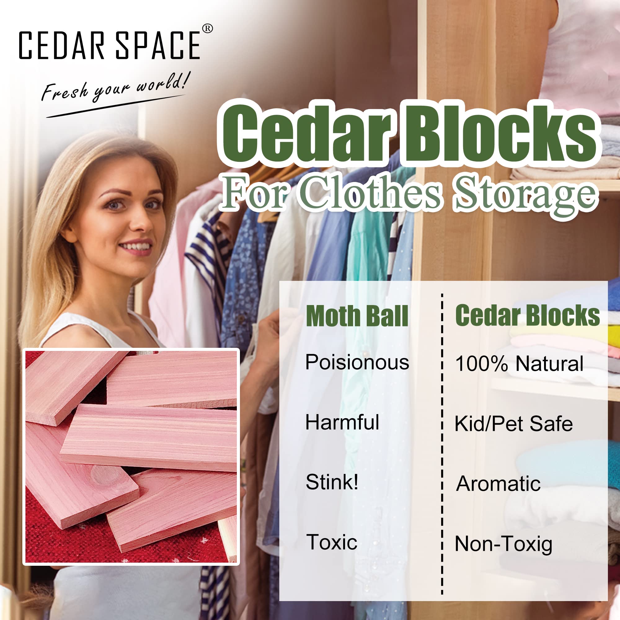 Cedar Space Cedar Blocks for Closet Storage  100% Aromatic Red Ceder Blocks Cedar Planks Tablet (16)