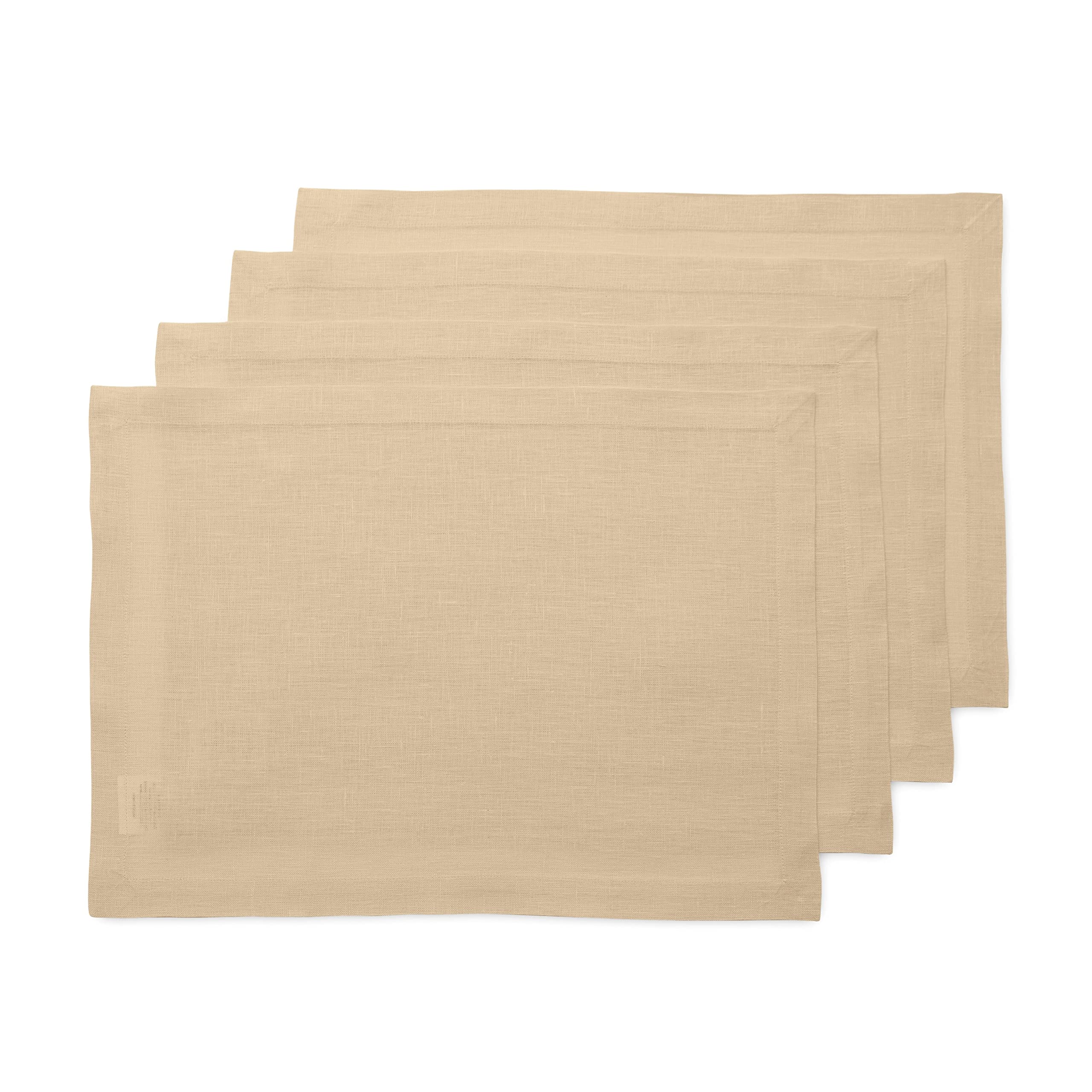 Solino Home Linen Placemats 19'' L X 14'' W Inch - 100% Pure Linen Beige Cloth Placemats Set Of 4 - Fete, Washable Fabric Place