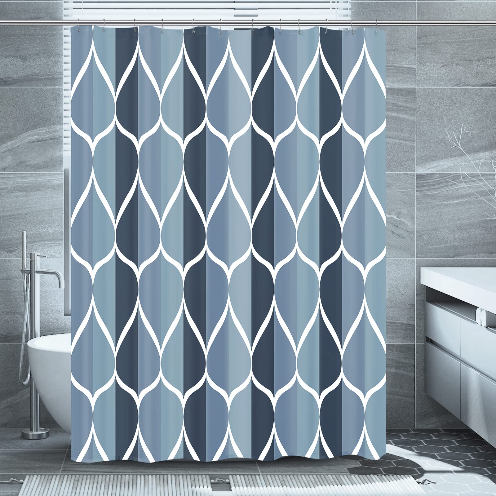 Gelbchu Aegean Blue Fabric Bath Shower Curtain,Waterproof Design And Polyester,Quick-Drying,Heavy Weight,Extra Long Cloth Shower