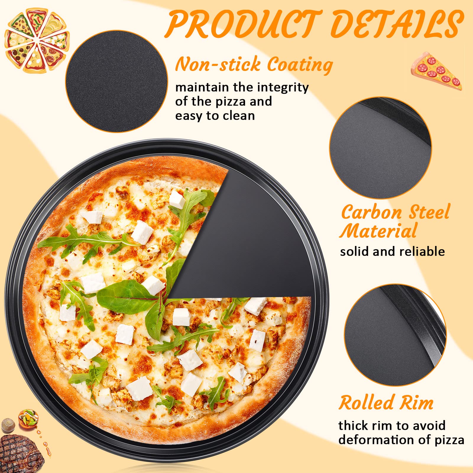 Meanplan 8 Pcs Non Stick Bakeware Pizza Pan Round Pizza Pan For Oven Carbon Steel Oven Pizza Tray Pie Pans Baking Pan For Home R
