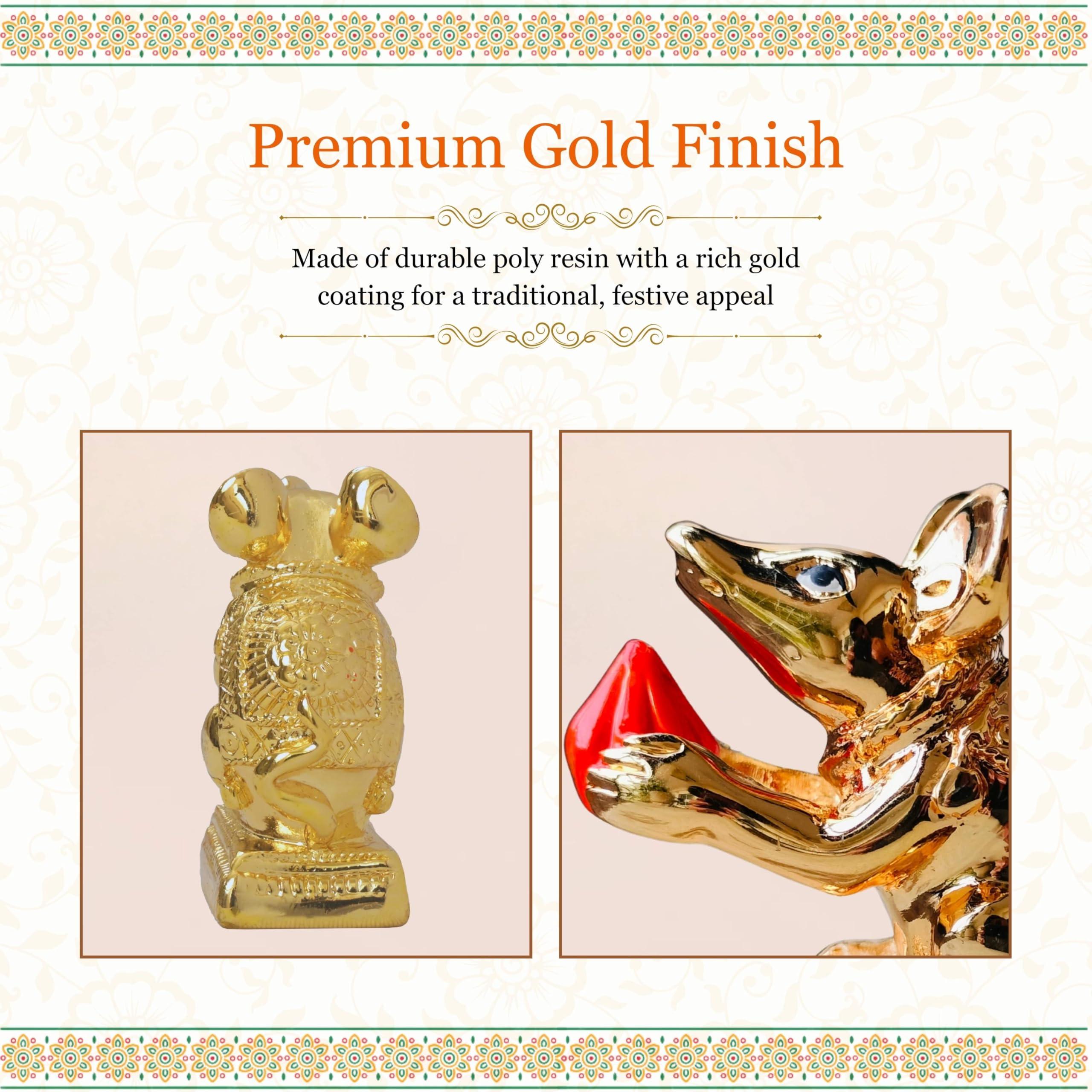 Punyatva Mushak Idol For Ganpati Pooja (Gold Metal) / Gauri Ganpati Festival Decoration Accessories/Ganpati Jewellery/Ganpati Sa