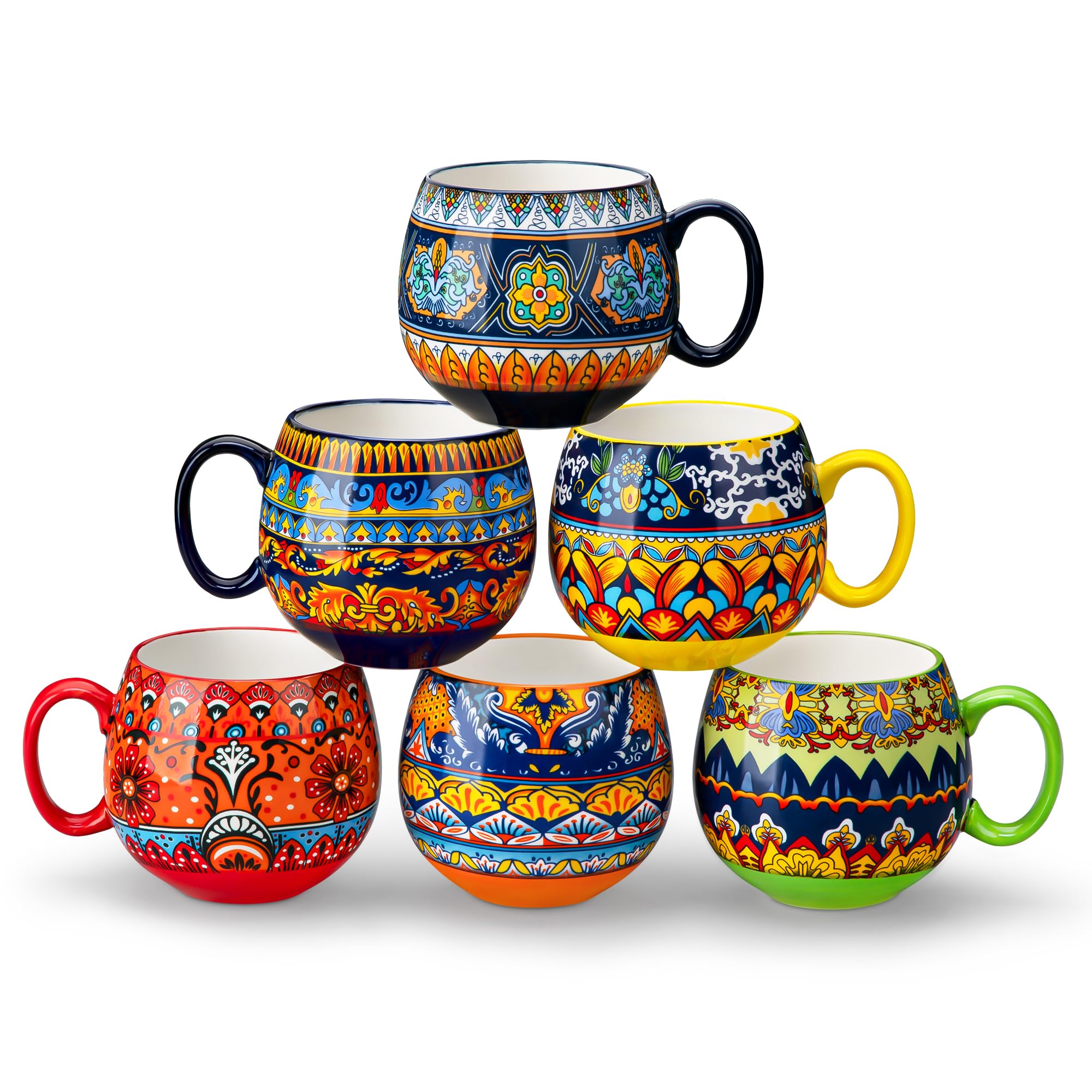 vancasso KRVI Bohemian Coffee Mugs Set of 6, 18 Oz Large Coffee Cups