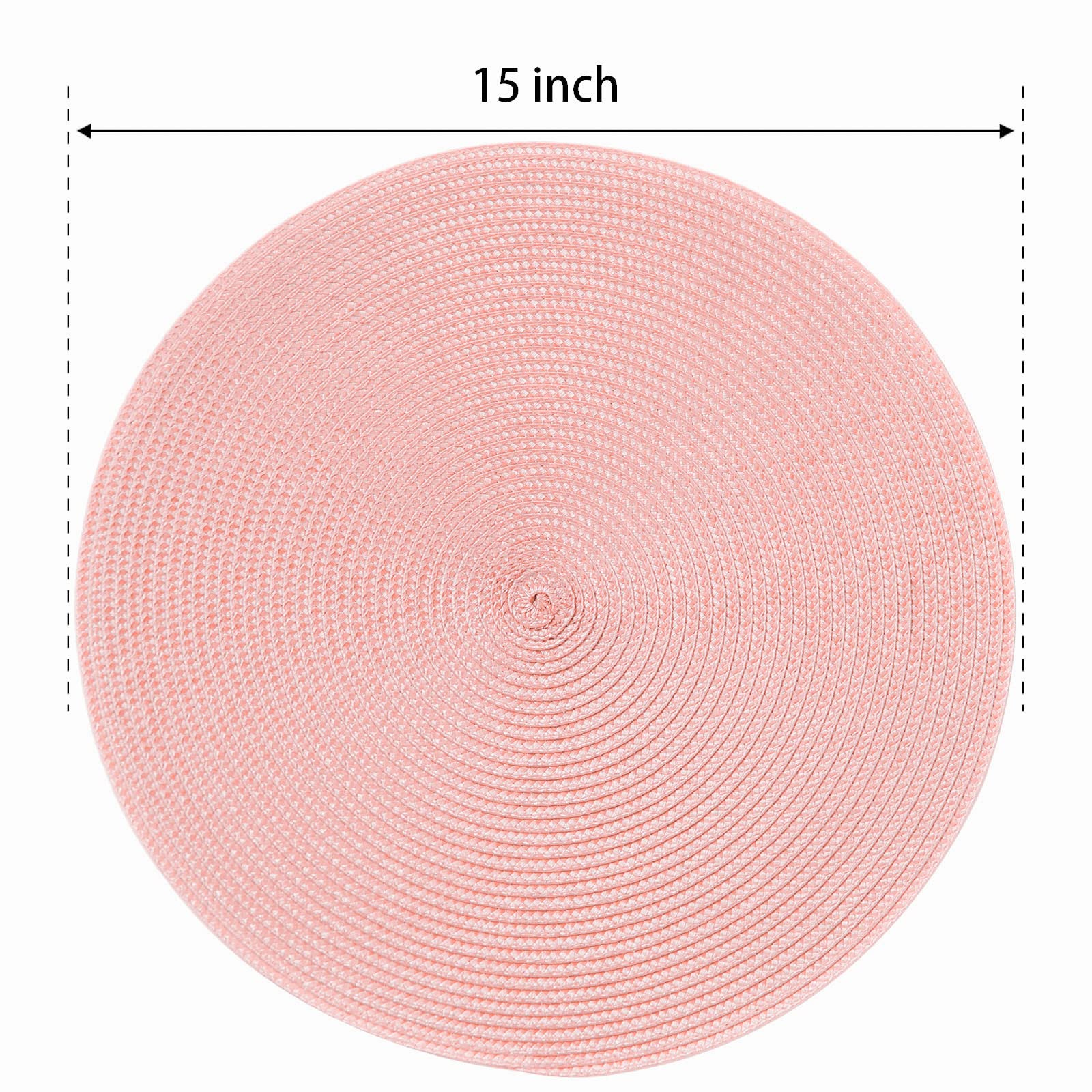 Funwheat Round Braided Placemats Set Of 6 Place Mats For Dining Tables Woven Washable Non-Slip Table Mats 15 Inch(Pink, 6Pcs)
