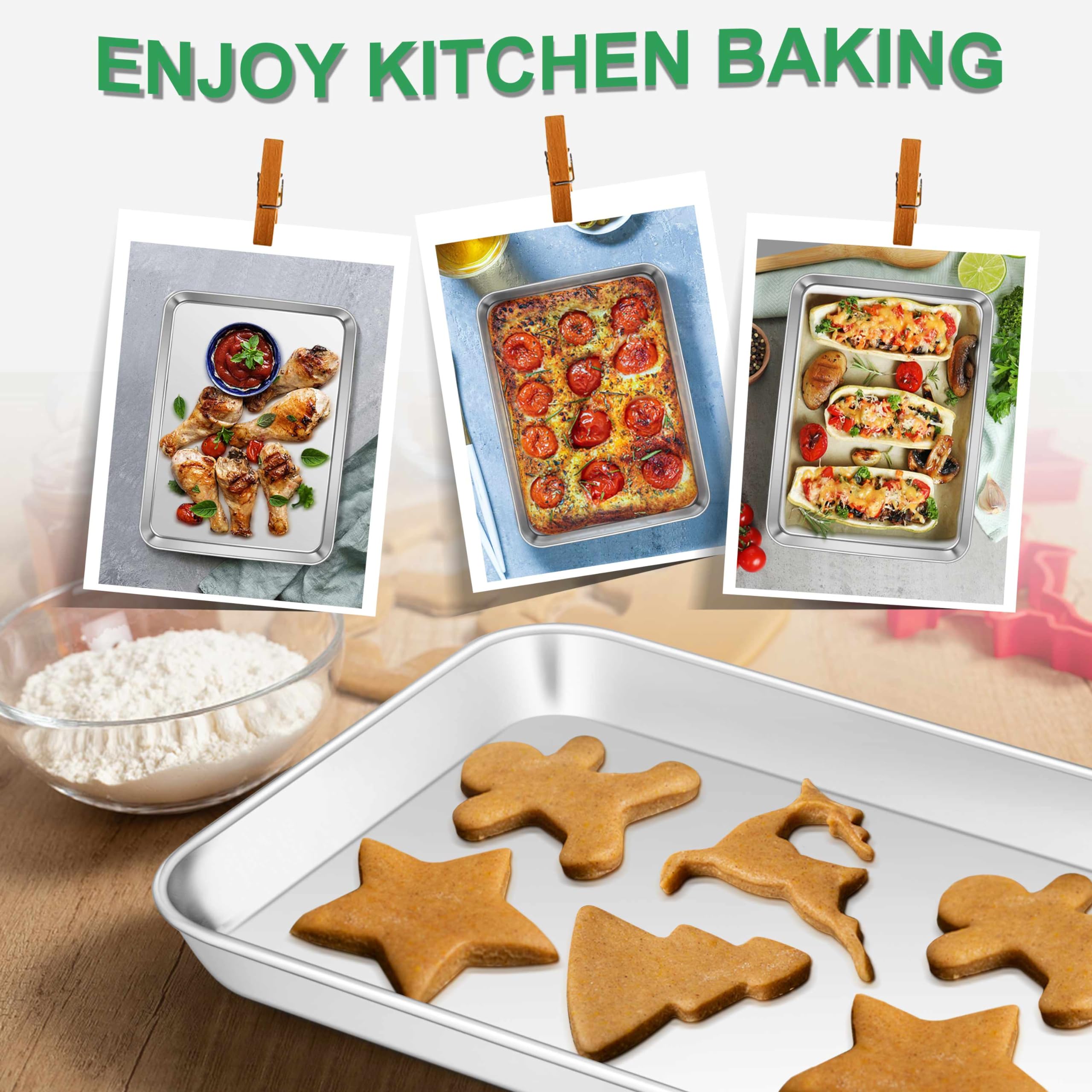10.4 Inch Toaster Oven Baking Pan, Joyfair Commercial Stainless Steel Small Cookie Tray, For Meat Poultry Vegetable Pizza, Rolle