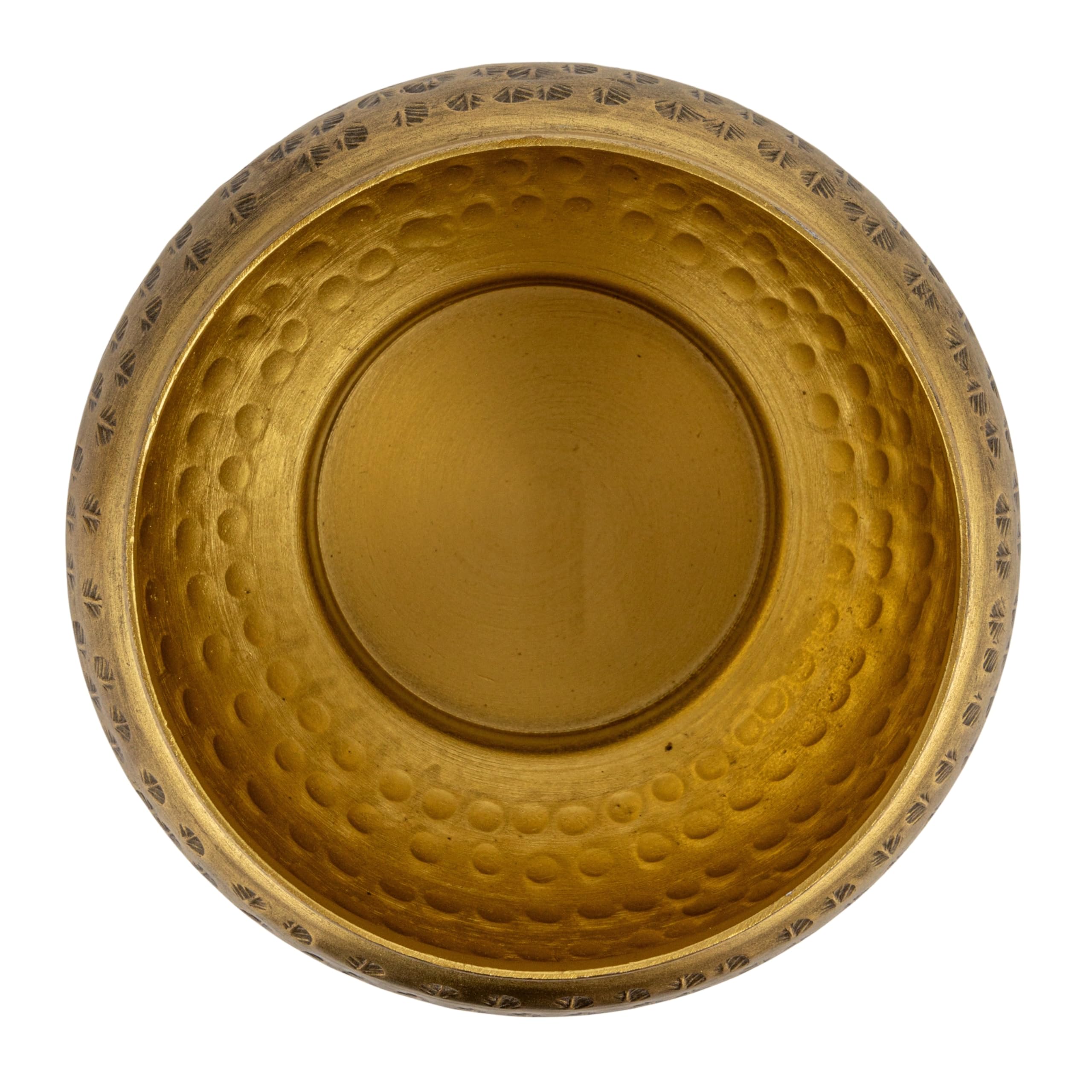 Creative Co-Op Round Hammered Metal Container with Bee Finial, Brass Finish