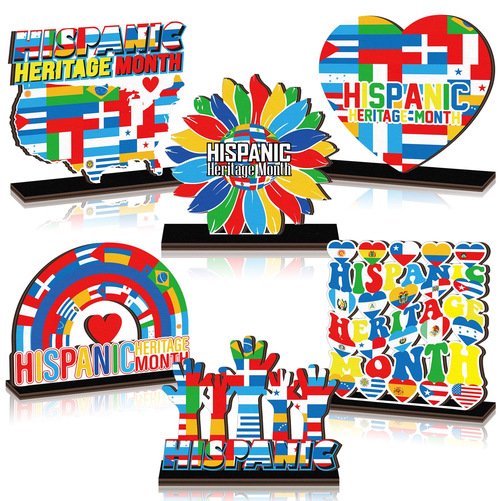 Cinnvoice 6 Pcs Hispanic Haritage Month Table Decorations Rustic Wooden Hispanic Heritage Table Centerpiece Latin American Table