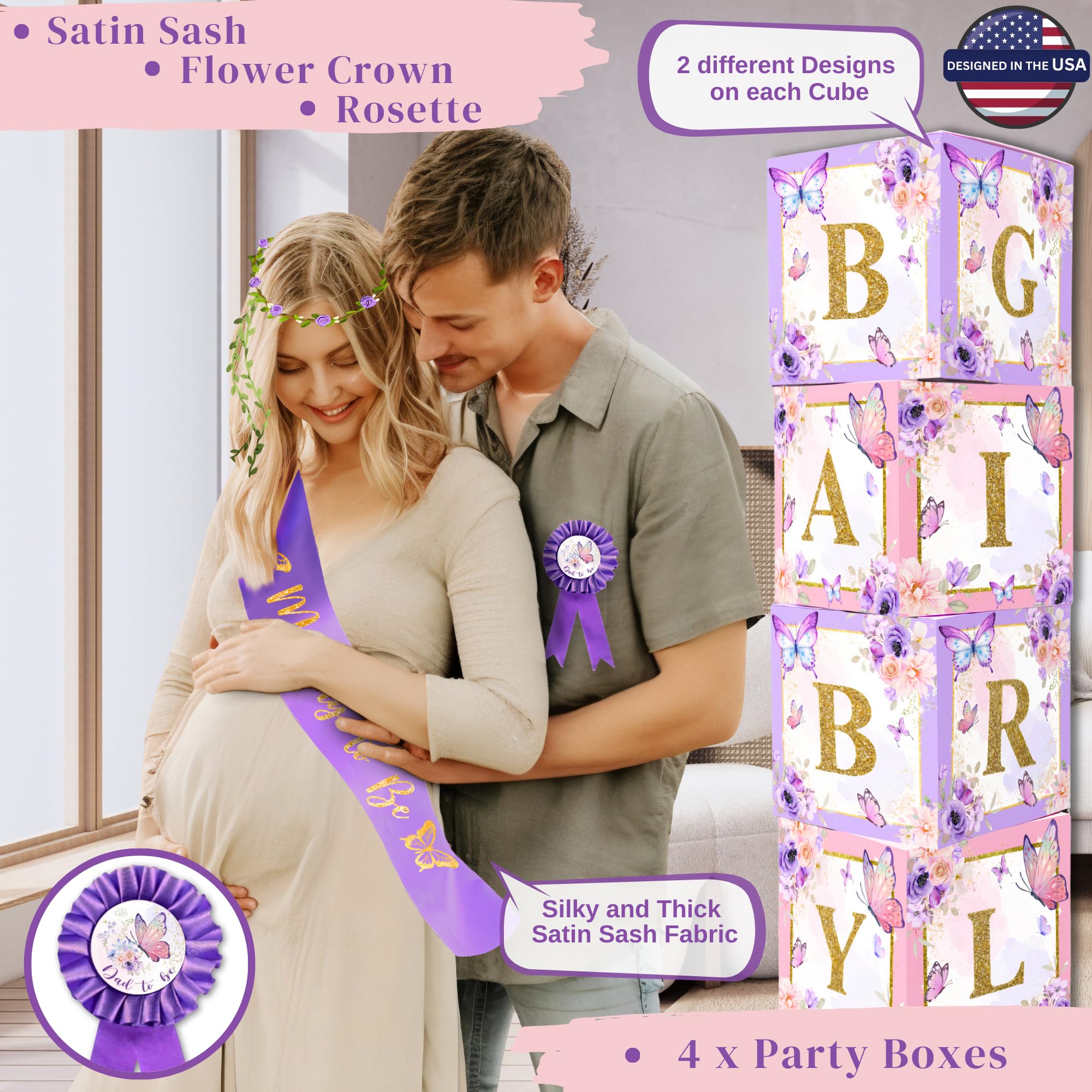 195 Pc Butterfly Baby Shower Decorations For Girl With Pink And Purple Butterfly Balloon Arch Kit, Baby Girl Boxes, Backdrop, Ta