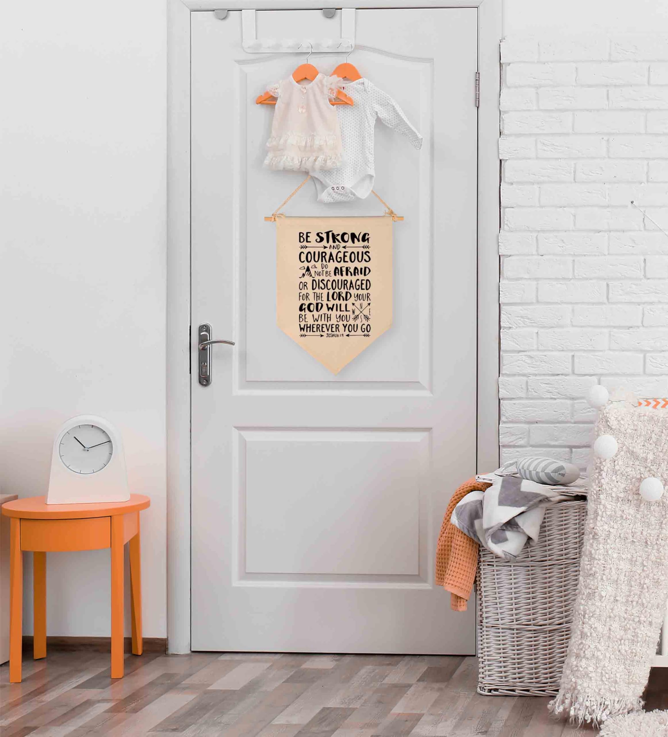 Be Strong and Courageous,Do Not Be Afraid or Discouraged-Canvas Hanging Flag Banner Wall Sign Decor Gift for Baby Kids Girl Boy