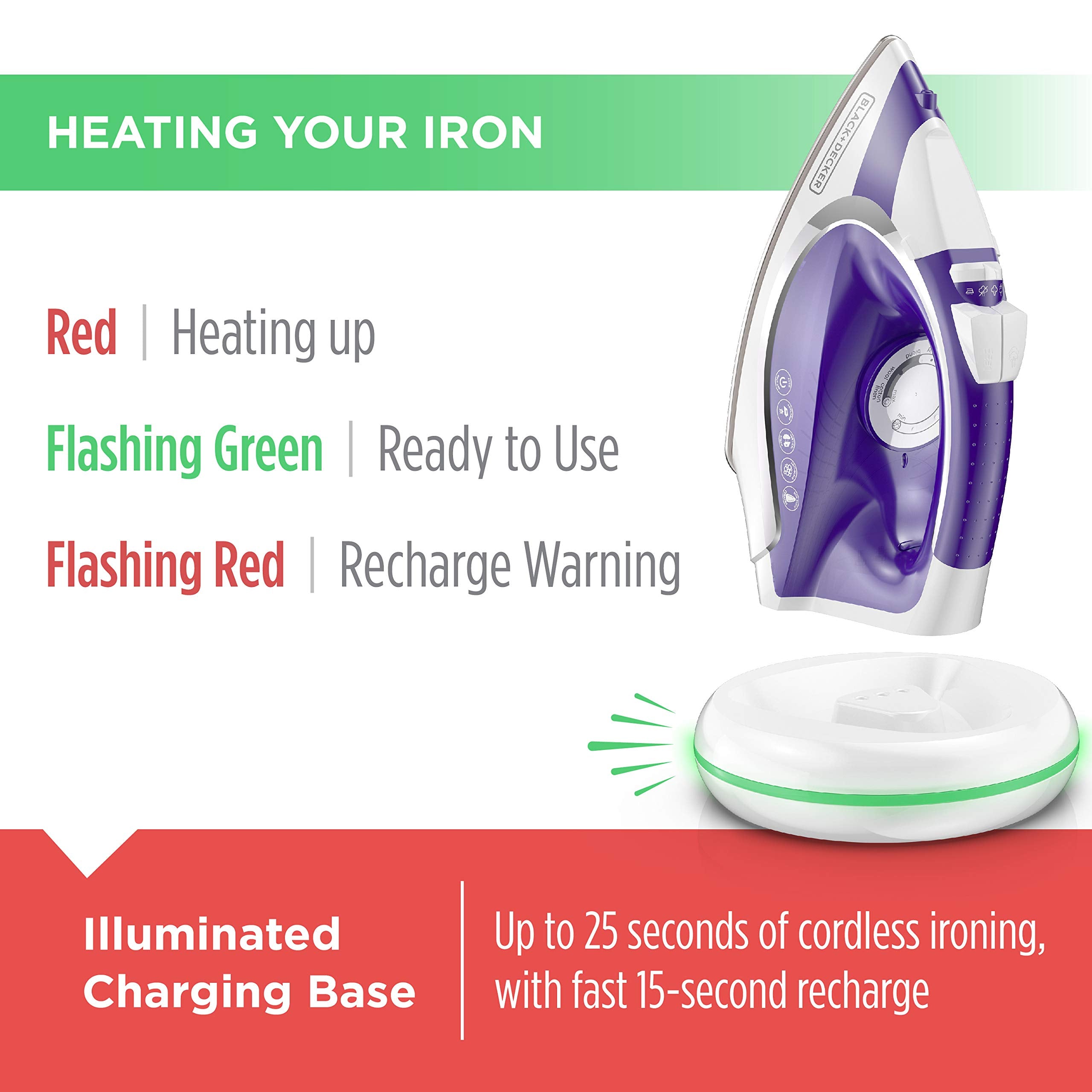 Black+Decker Icl500 Light N Go Cordless Iron, Purple