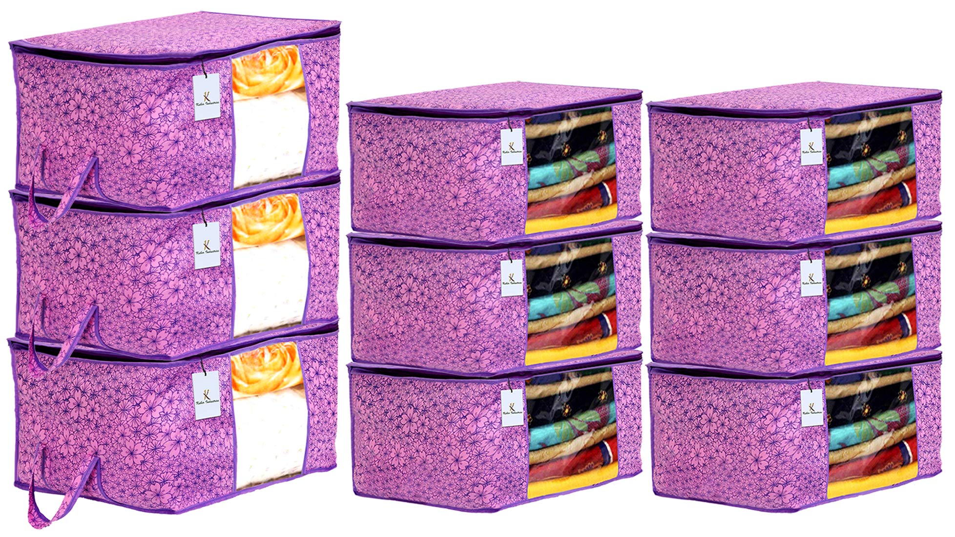 Kuber Industries Metallic Printed Non Woven 6 Pieces Saree Cover And 3 Pieces Underbed Storage Bag, Cloth Organizer For Storage,