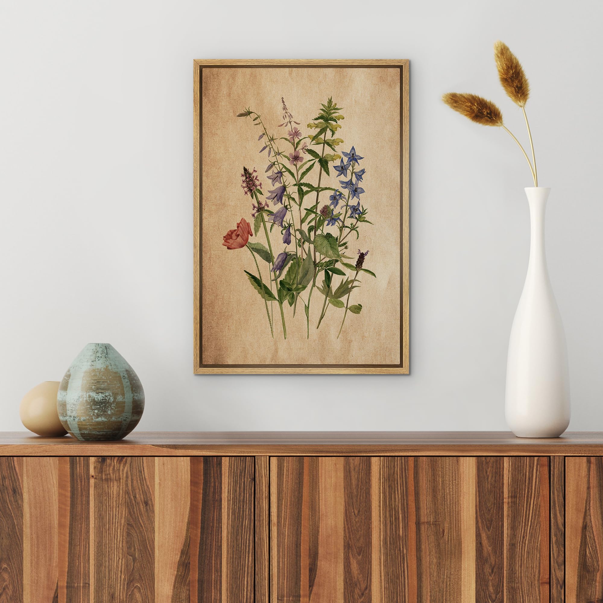 Wall26 Framed Canvas Print Wall Art Retro Antique Wildflower Still Life Nature Wilderness Illustrations Modern Art Botanical Flo
