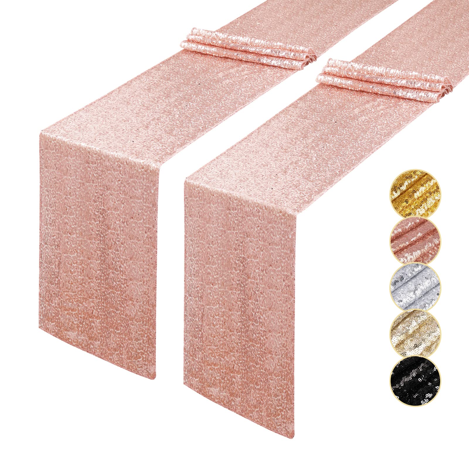 Oqsc Sequin Table Runners 72 Inches Long Christmas Glitter Table Runner For Party, Wedding, Bridal Baby 2 Pcs, Rose Gold