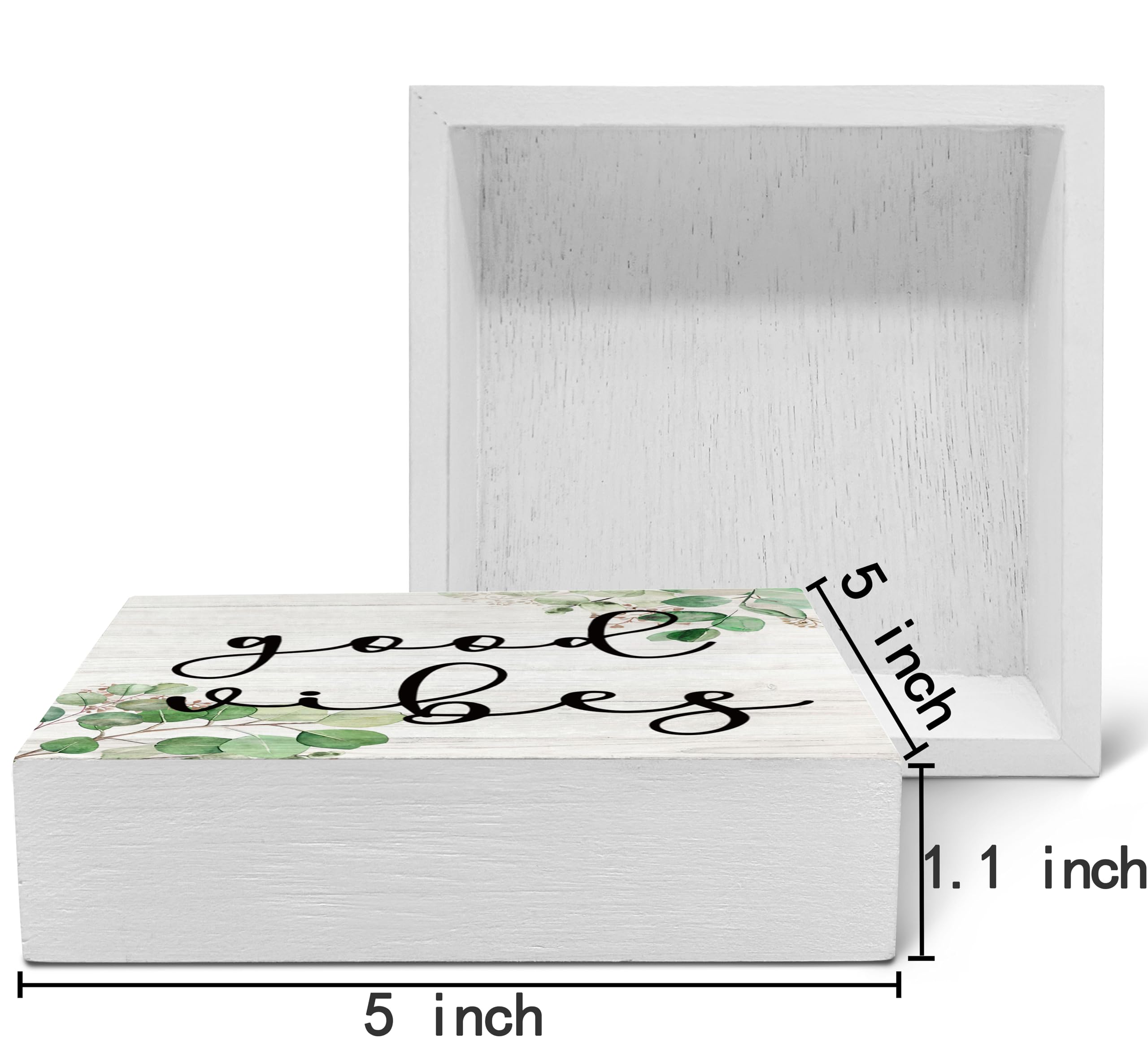 SRADMO Inspirational Botanical Eucalyptus Leaves Wood Box Sign Desk Decor, Rustic Green Eucalyptus Leaves Wooden Block Box Sign
