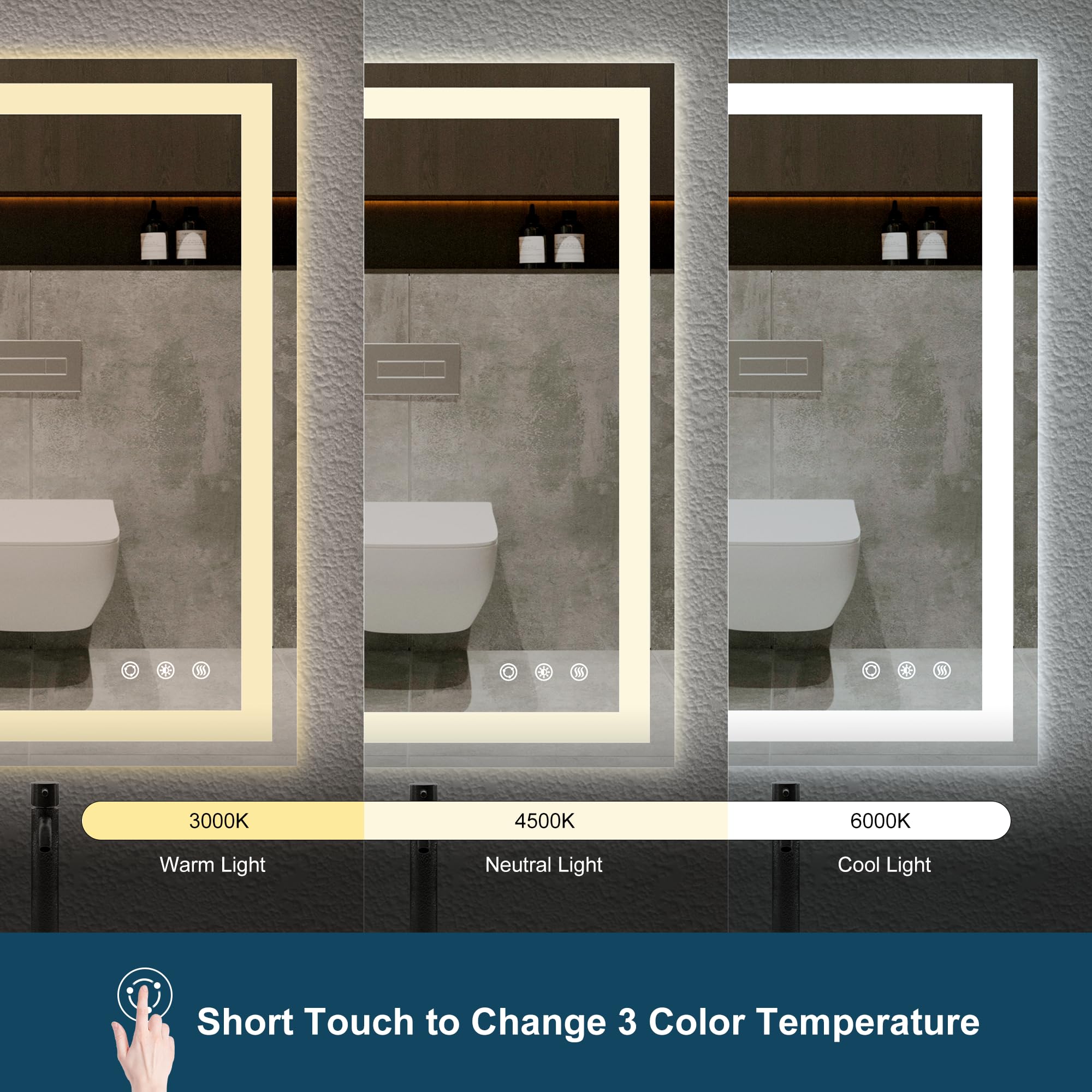 Besmirror 20X28 Inch Led Bathroom Mirror - Anti-Fog, Stepless Dimmable - Bathroom Mirror With Led Lights - 3 Color Led Mirror Fo