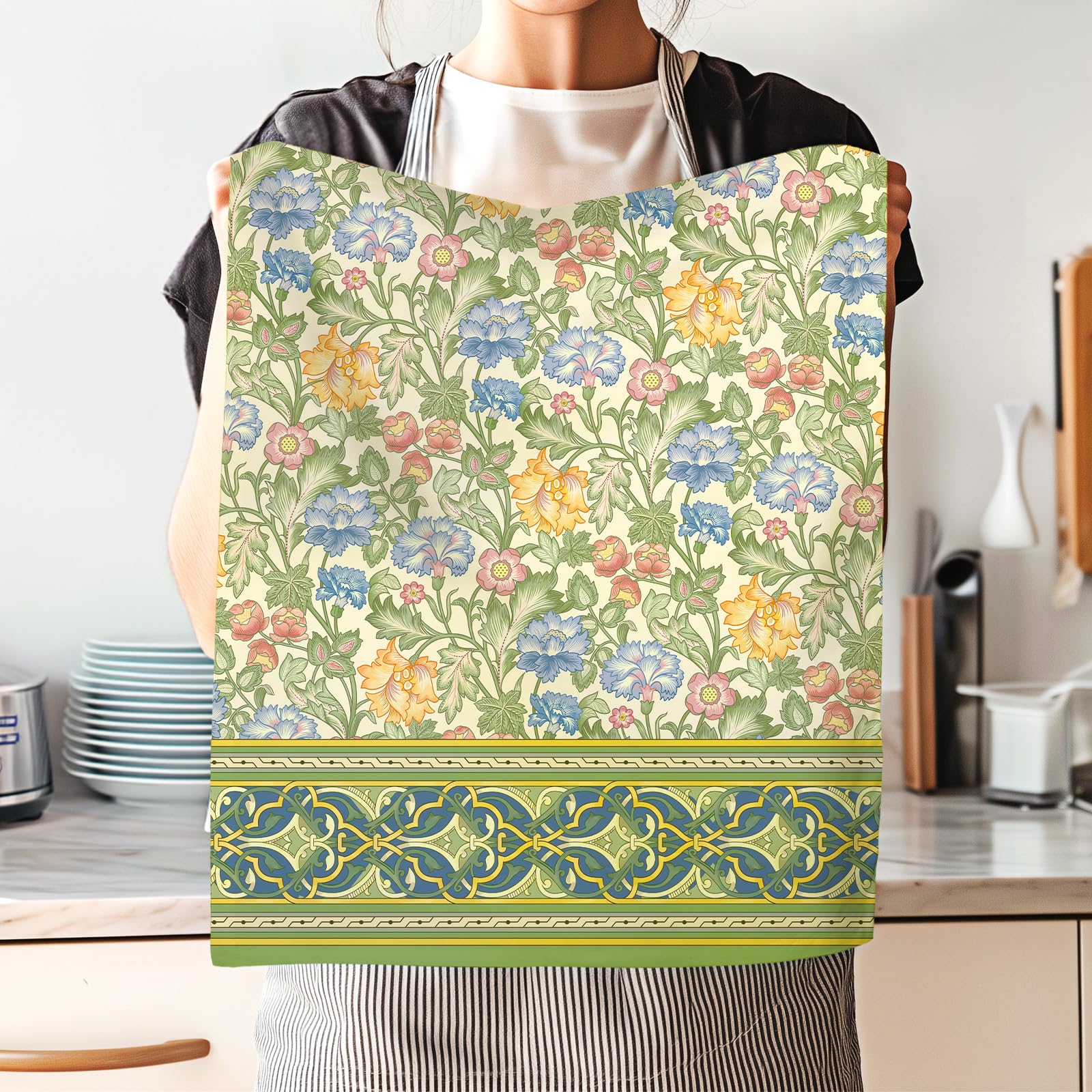 Arquiel Vintage Flower Tea Towels, Cotton Kitchen Towel 18.9    27.5 Inch, Quick Drying Dish Cloth For Party Anniversary Holiday