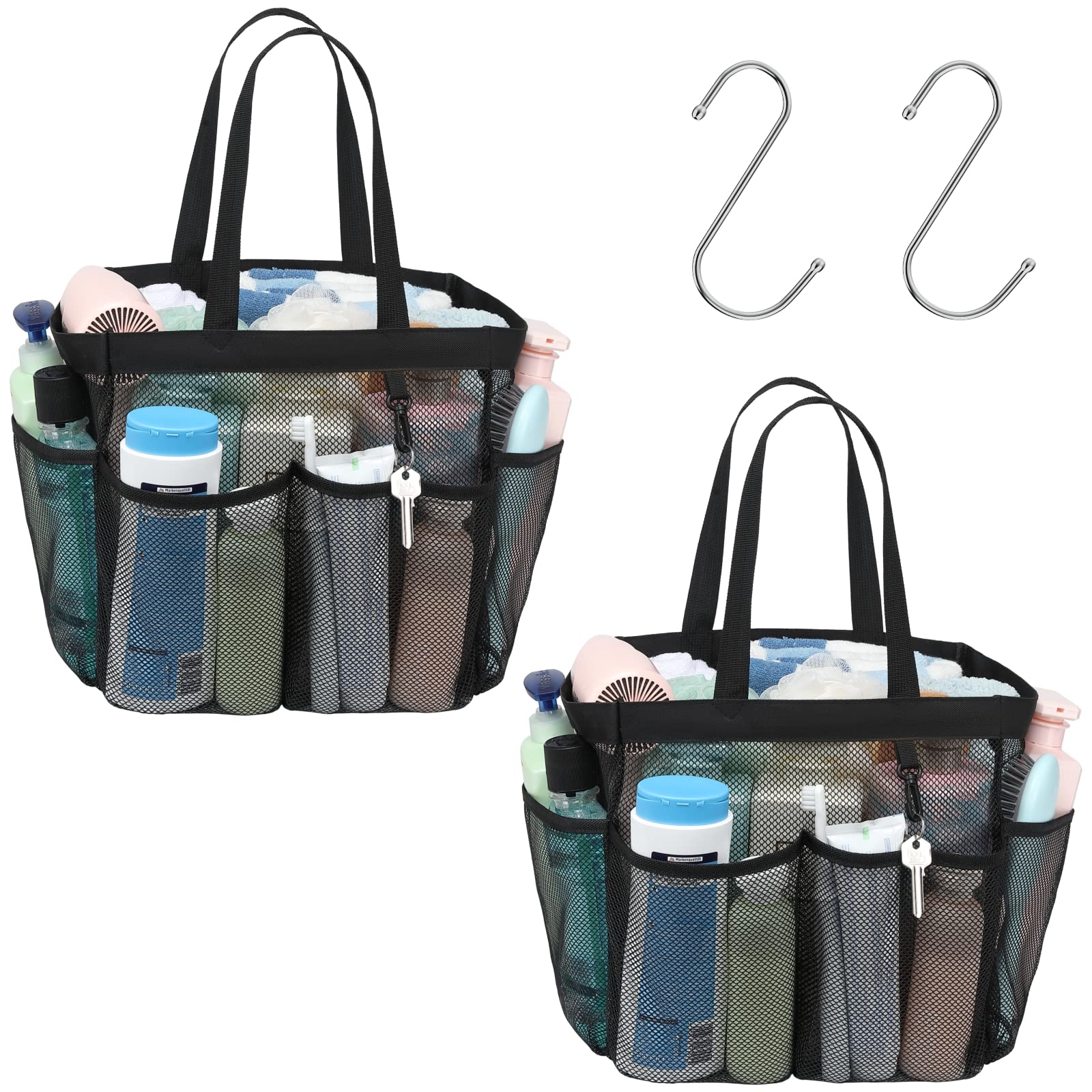 F-Color Mesh Shower Caddy Portable, X Large 7 Deeper Pockets Shower Caddy Basket Bag Tote For College Dorm Room Bathroom Essenti