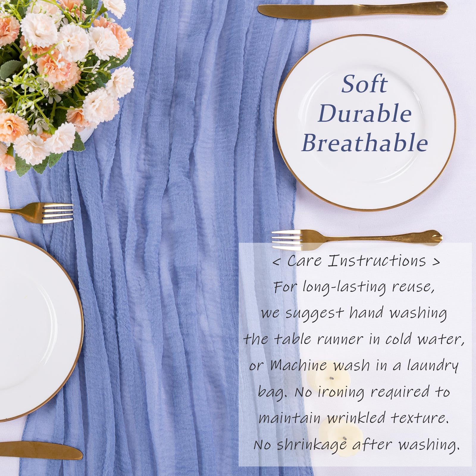 Sajoo 13Ft Dusty Blue Cheesecloth Table Runner 35X157 Inches Gauze Boho Rustic Cheese Cloth Tablecloth For Wedding Baby Bridal S