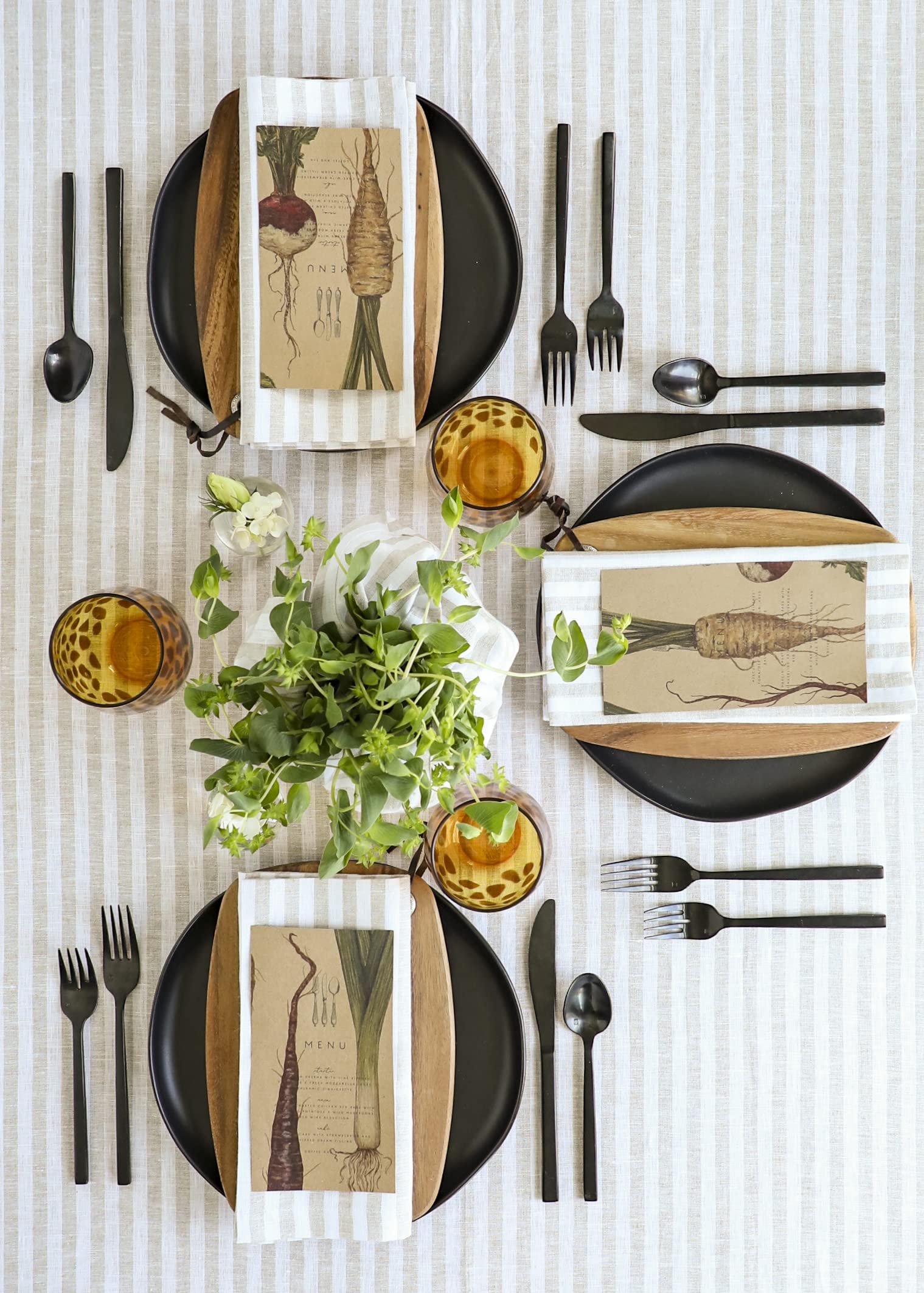 Solino Home Stripe Linen Dinner Napkins 20 X 20 Inch - 100% Pure Linen Natural And White Cloth Napkins Set Of 4 - Amalfi Stripe,