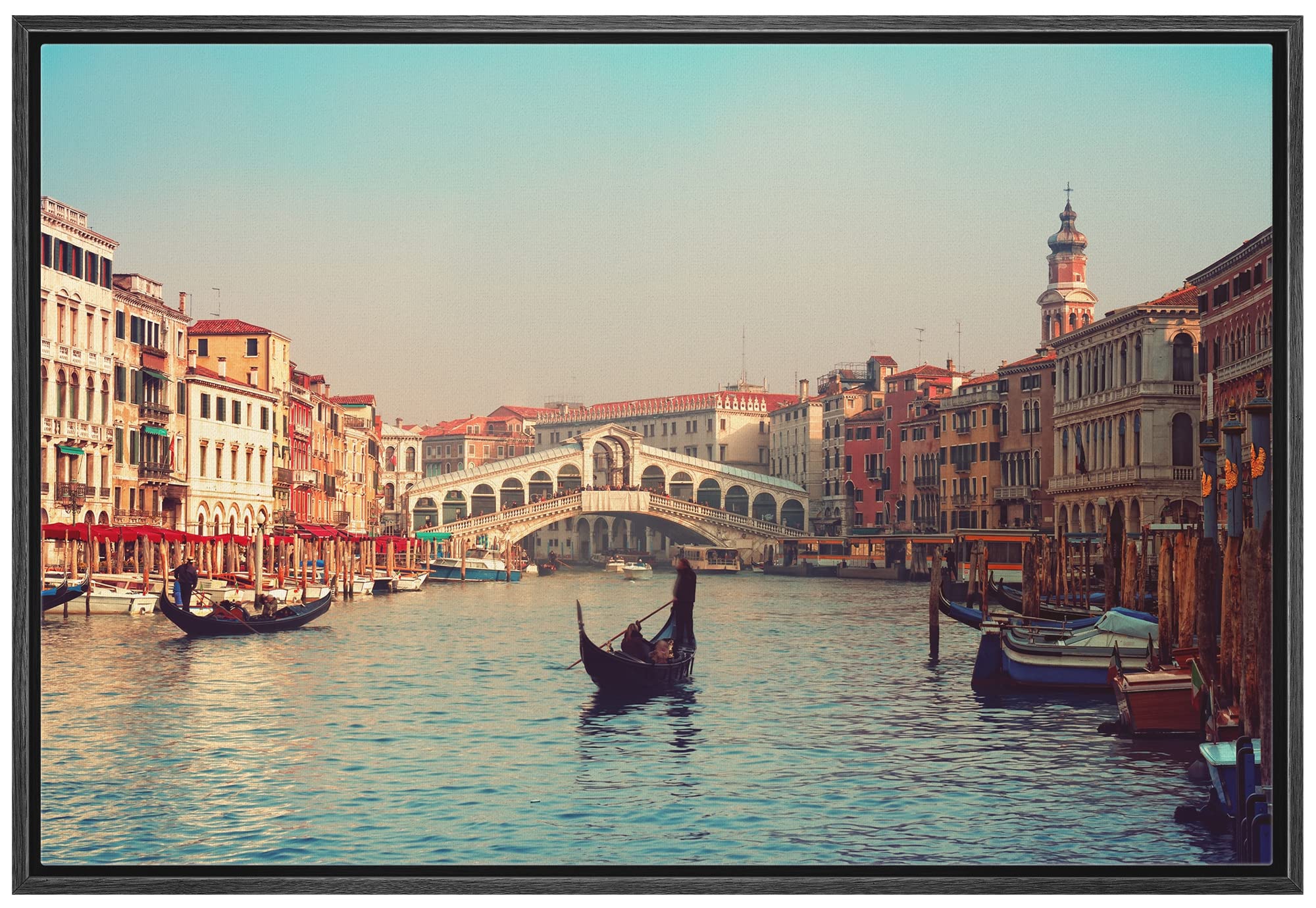 Wall26 - Framed Canvas Prints Wall Art - Rialto Bridge And Gondolas In Venice.  Modern Wall Decor/Home Decoration Stretched Gall