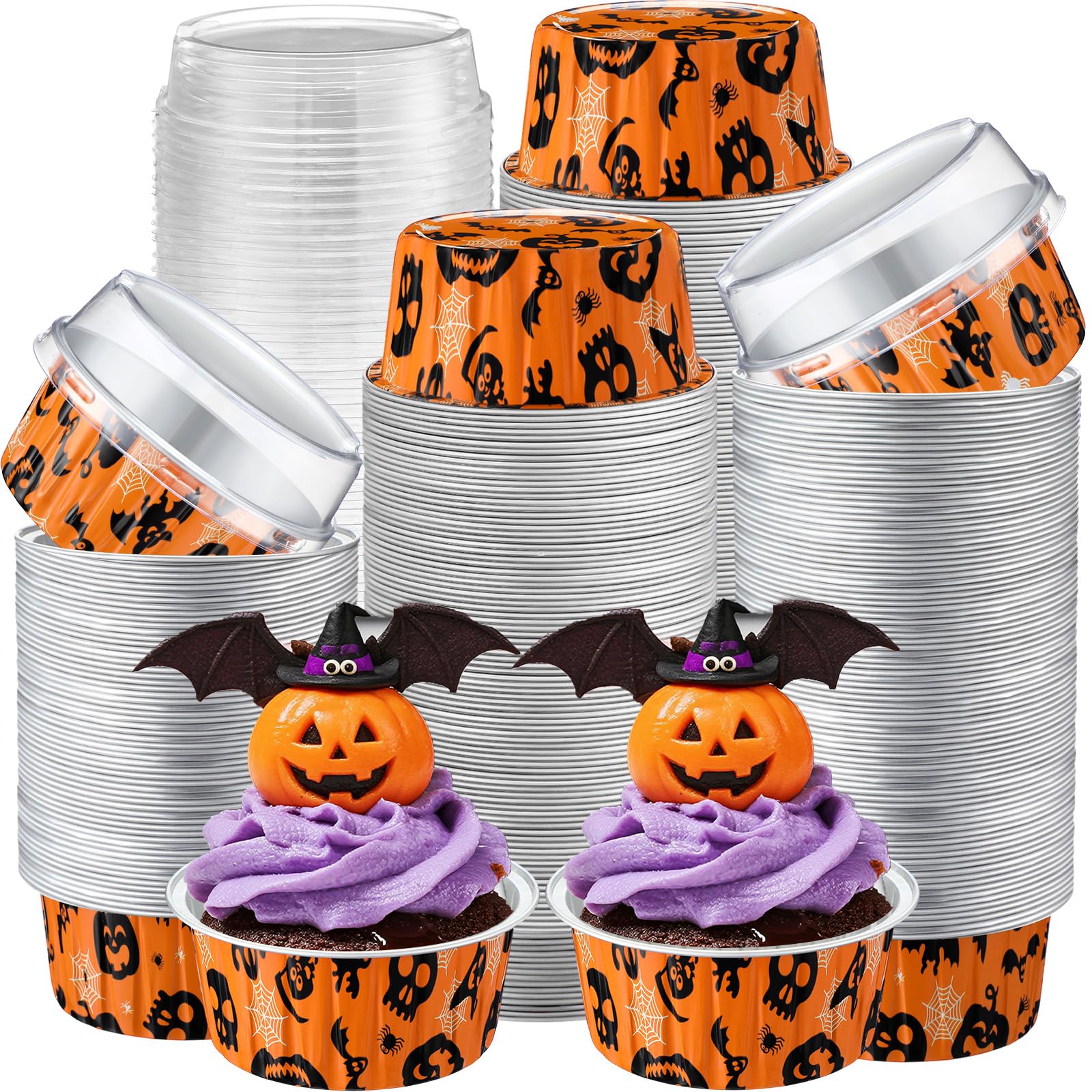 Gandeer 200 Set 5 oz Foil Baking Cup with Lid, Halloween, Orange