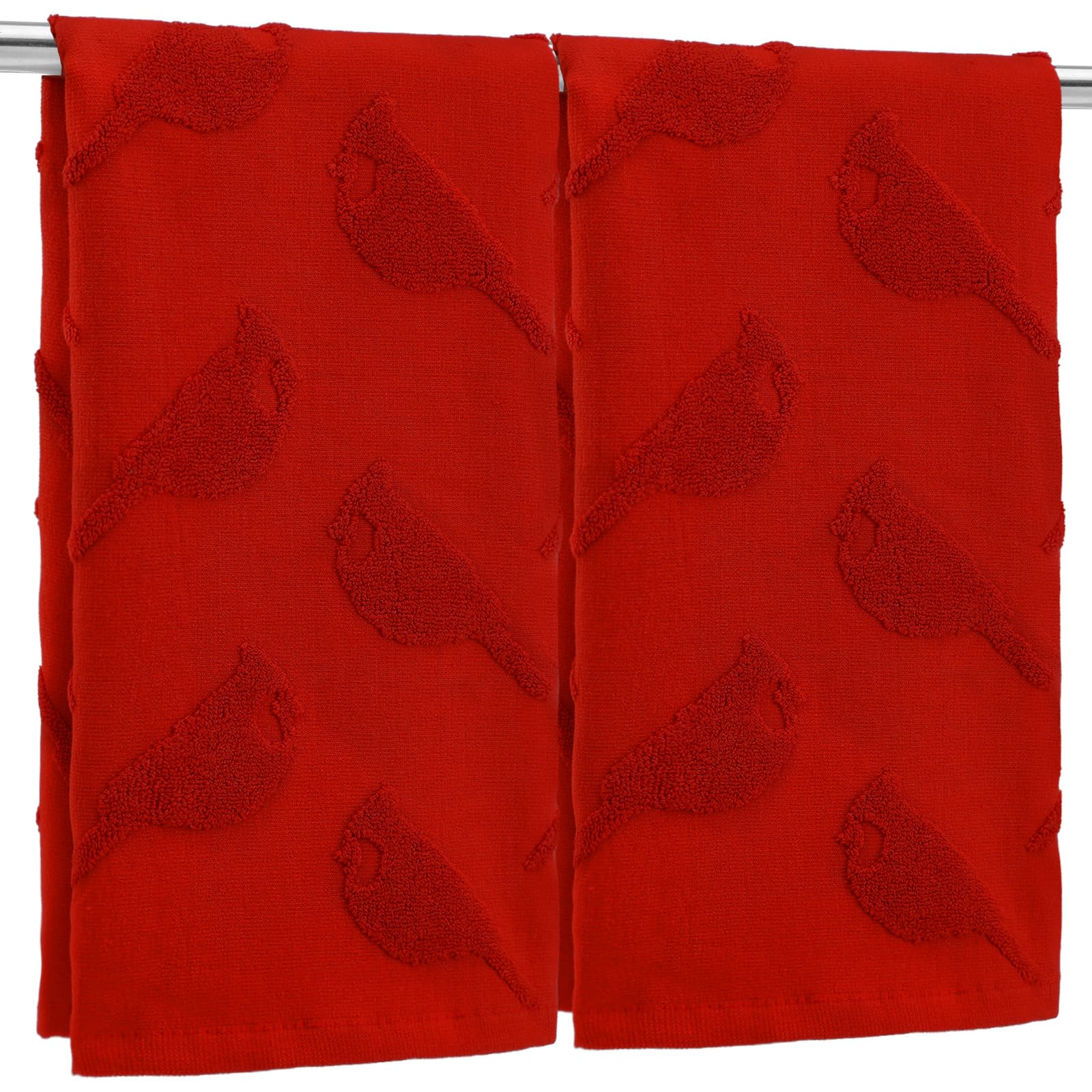 Breling 2 Pcs Christmas Hand Towels Red Cardinal Bathroom Decorative Towels 100% Cotton Absorbent Jacquard Weave Bath Decor Wint