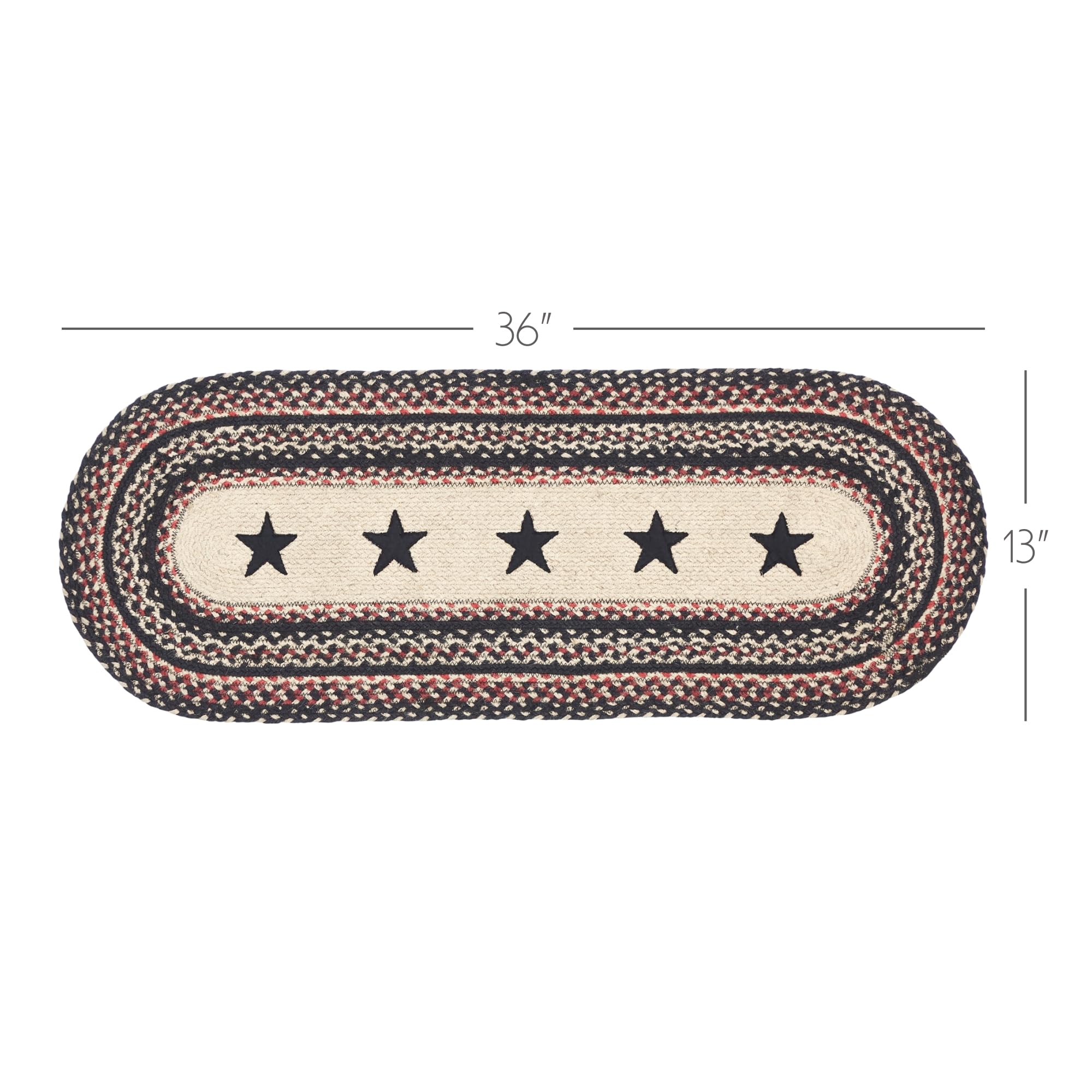 Vhc Brands Primitive Colonial Star Table Runner, Tan Black Red, Jute Blend, Oval, 13X36 Inches